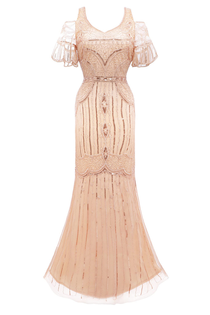 1920s Off Shoulder Cutout Mermaid Prom Dress - BABEYOND