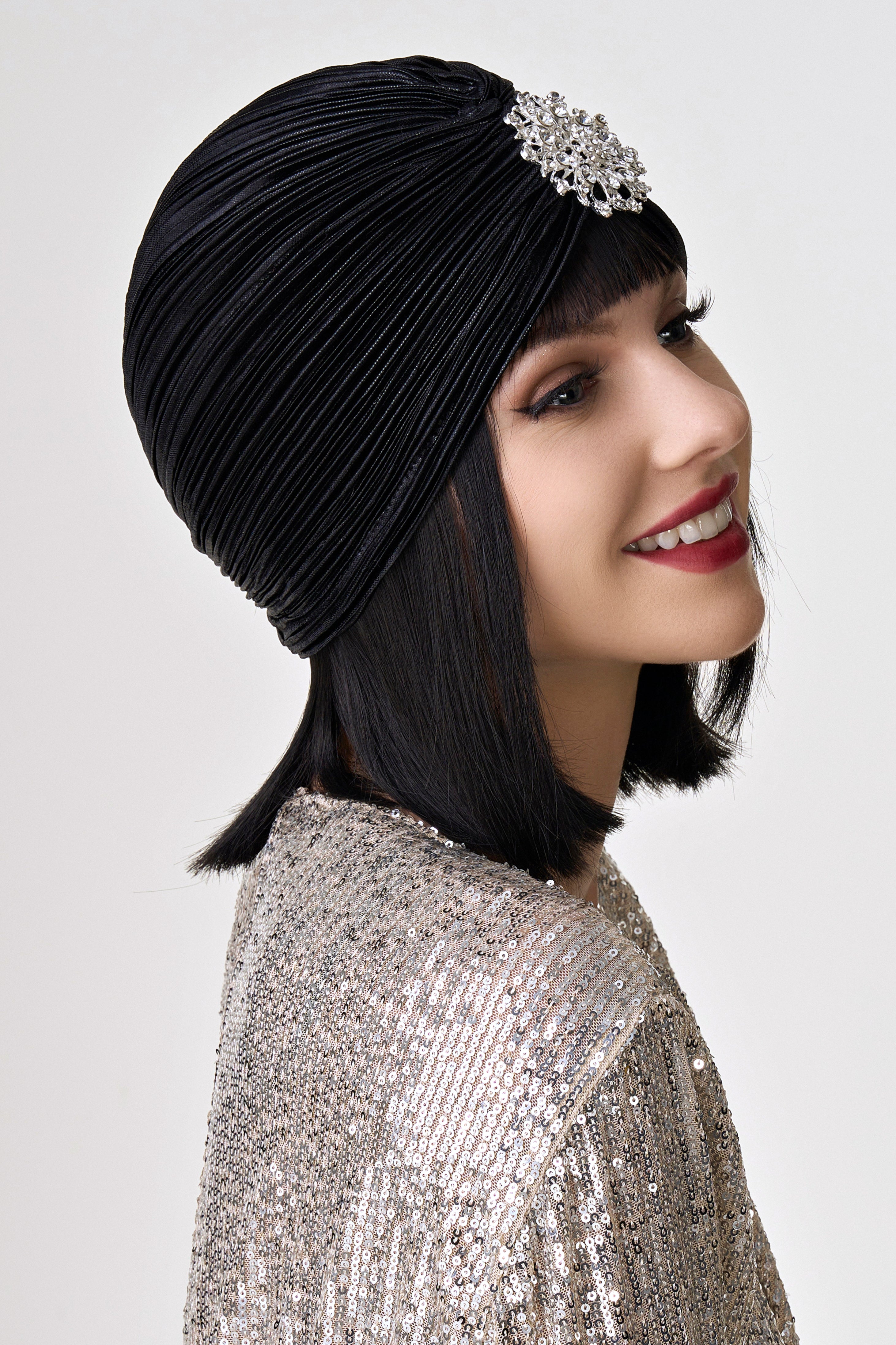 1920s Rhinestone Turban Hat | Black | 4