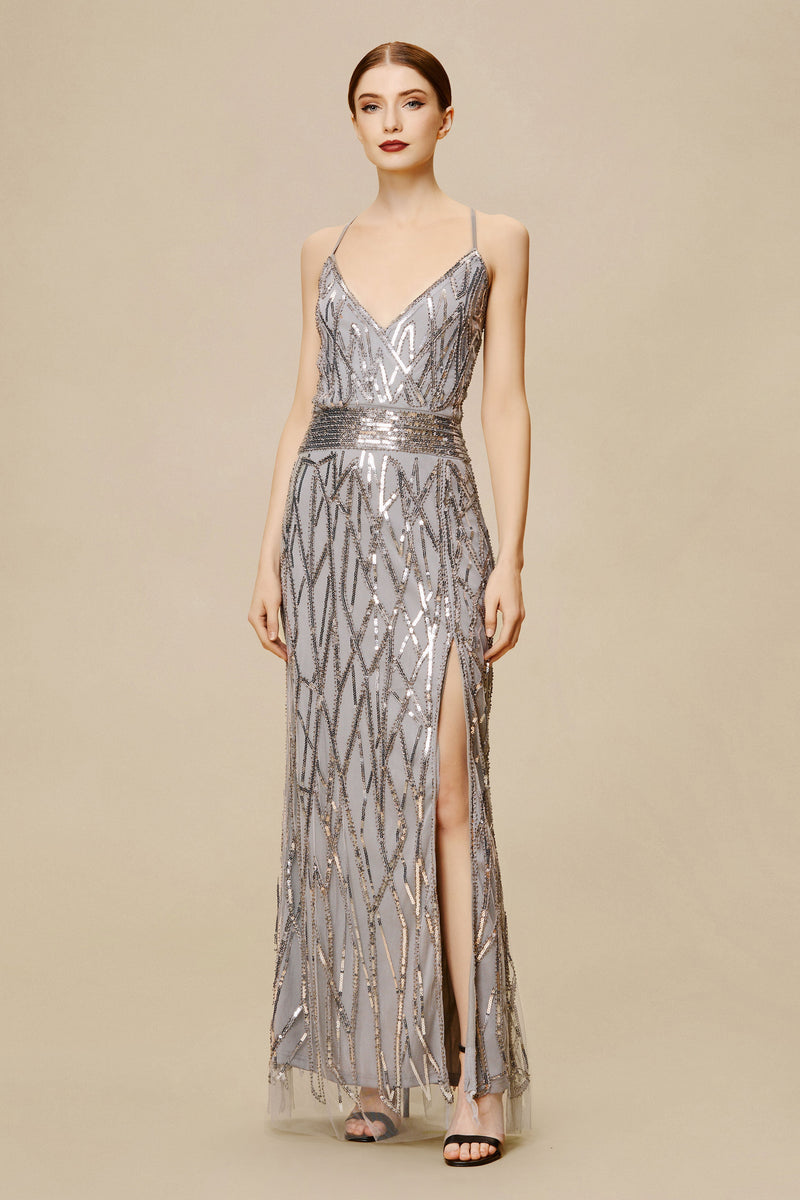 Suspender High Slit Maxi Cocktail Dress