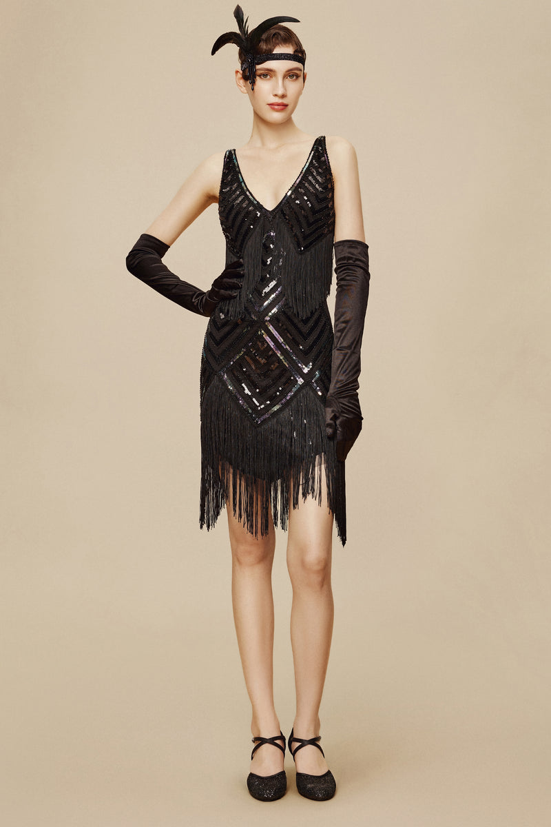 Beaded Sequin V-Neck Mini Slip Dress