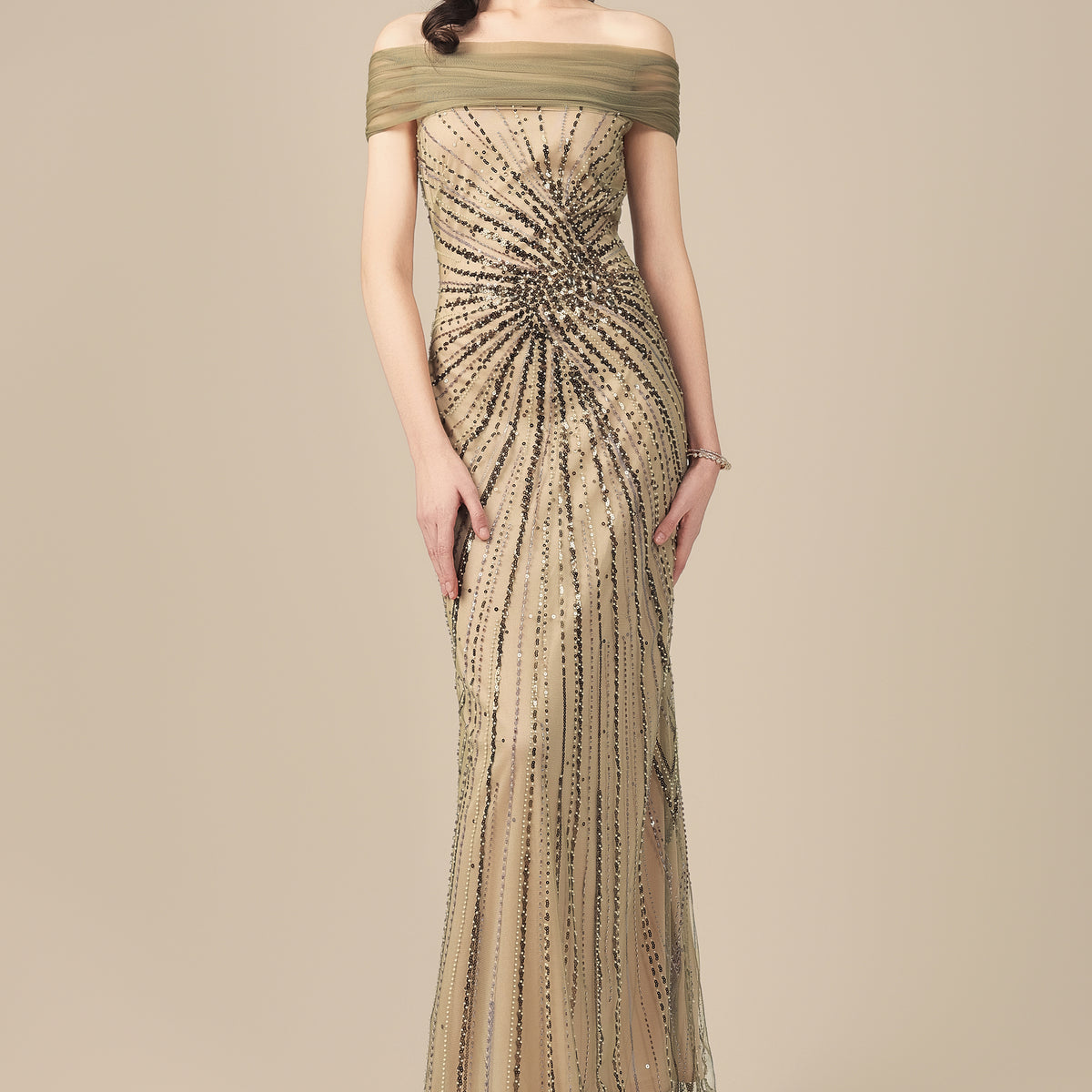 BABEYOND Starburst Beaded Dress, Evening Gowns, Olive Mist / Pale Champagne, 8 BABEYOND Starburst Beaded Dress, Evening Gowns, Olive Mist / Pale Champagne, 8