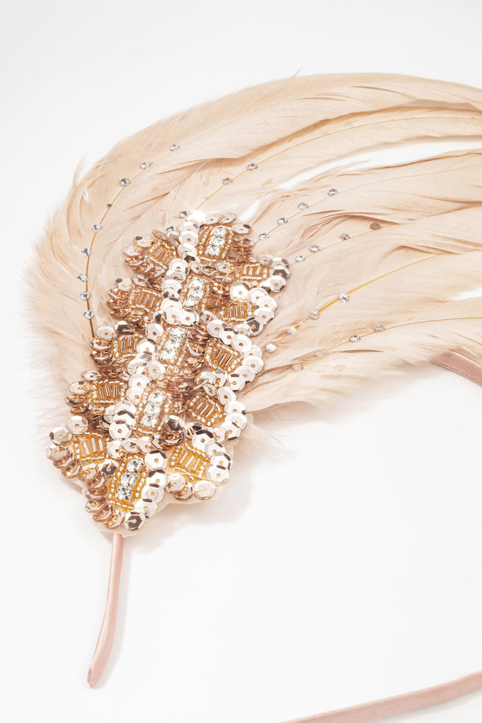 Beaded Sequin Leaf Feather Headband - BABEYOND