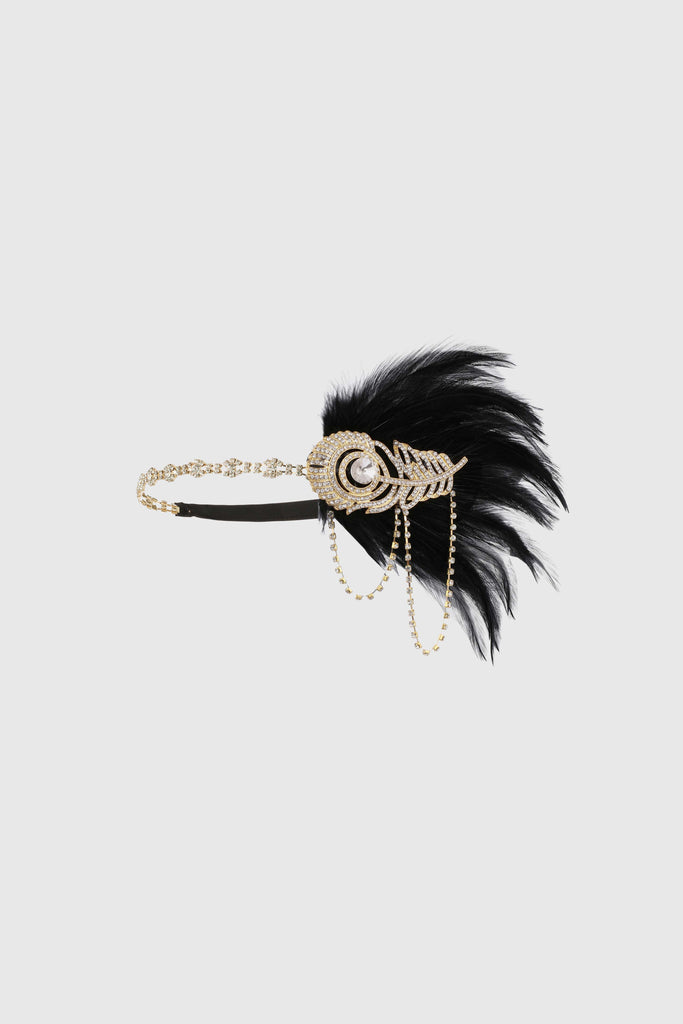 Crystal Studded Flower Feather Headband - BABEYOND