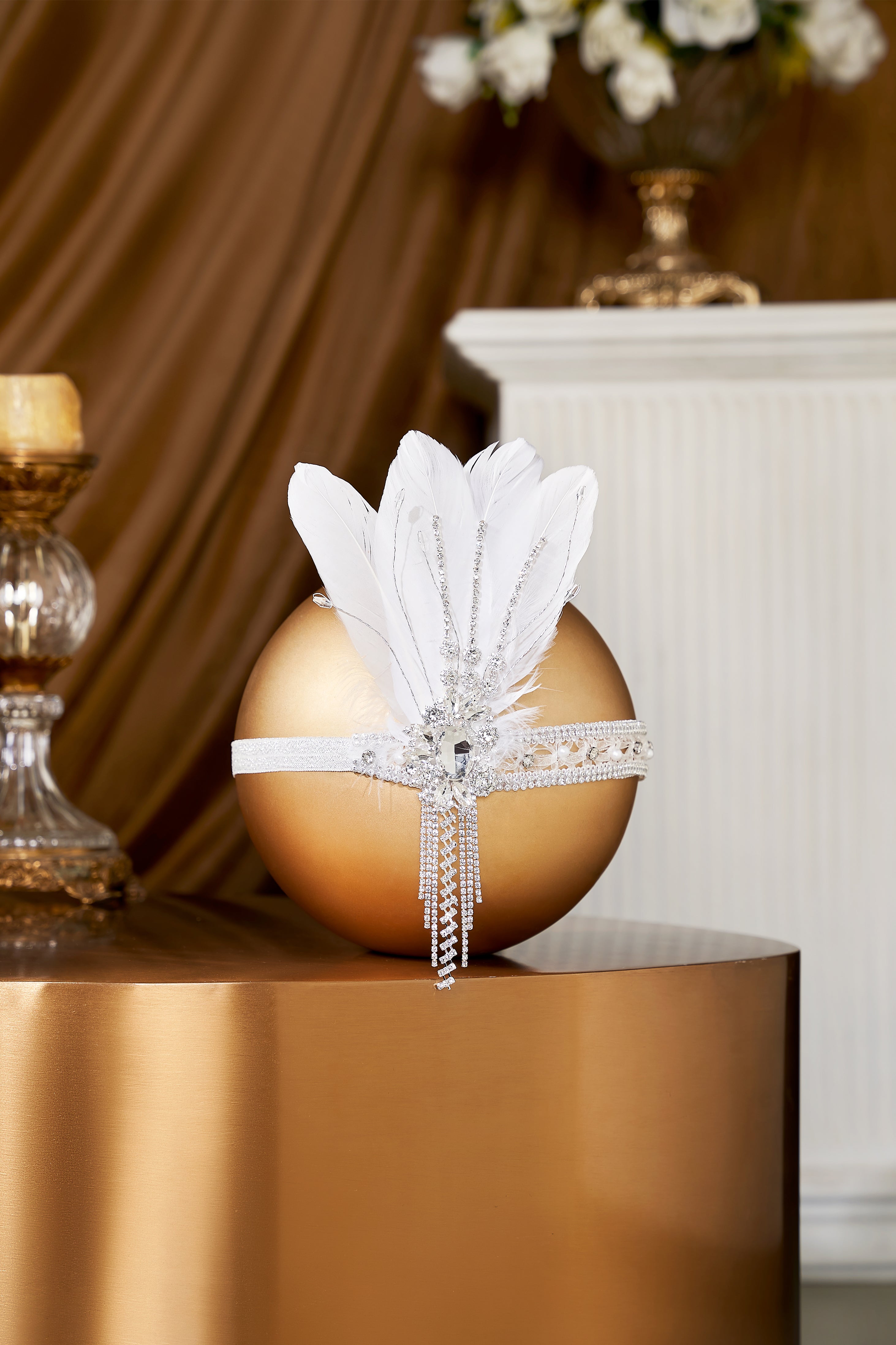 Gorgeous Rhinestone Feather Headpiece | White | 3