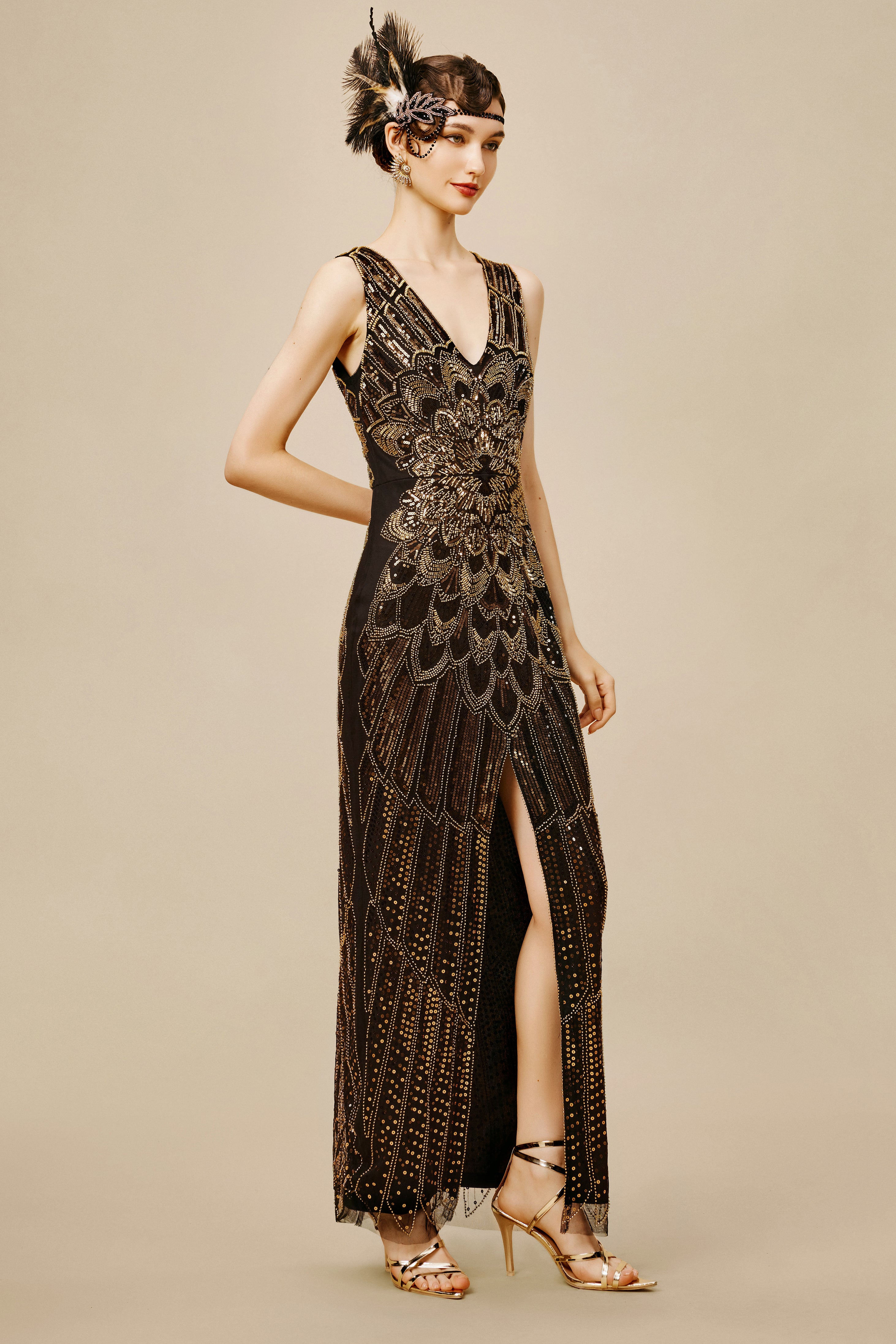 La Revue N¨¨gre Beaded Hem Evening Gowns | Blackgold | 4