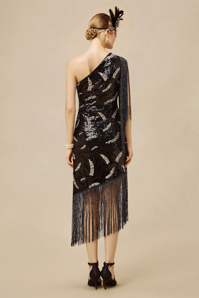 La Revue Nègre Feather Sequins Evening Gown - BABEYOND