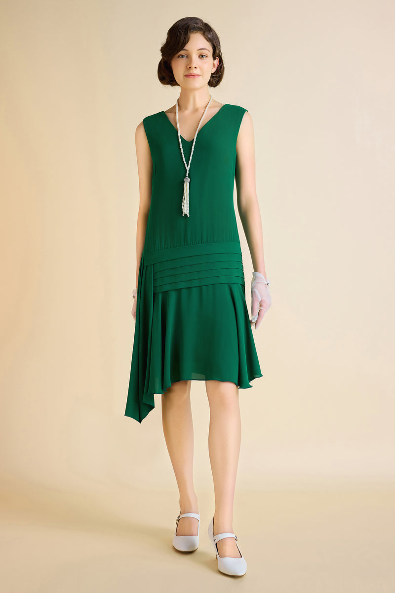 1920s Pleated Lace Collar Day Dress