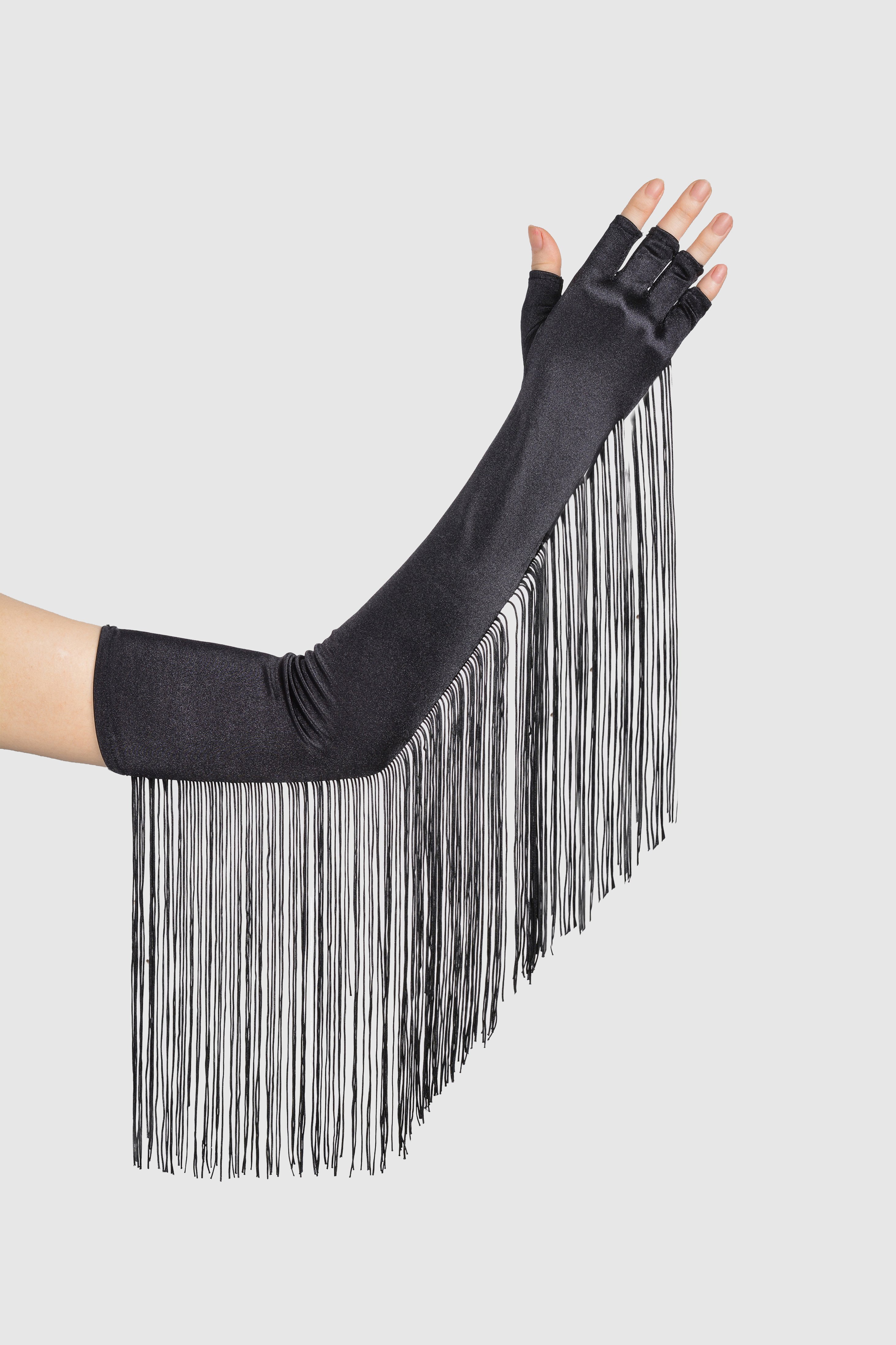 19.7" Fringe Fingerless Flapper Gloves | Black | 4