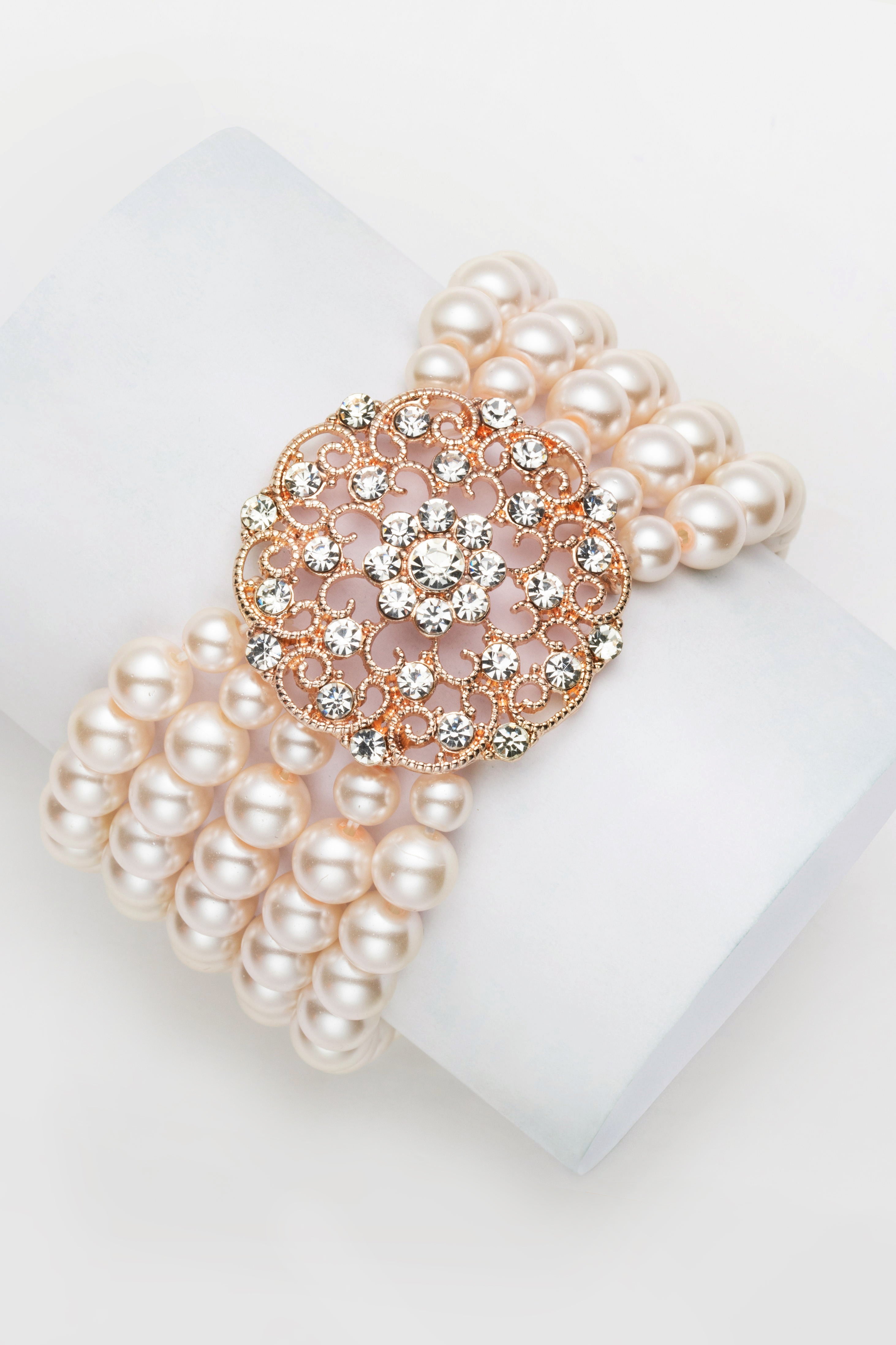 Classic Multi Strand Pearl Bracelet | Rose Gold | 1