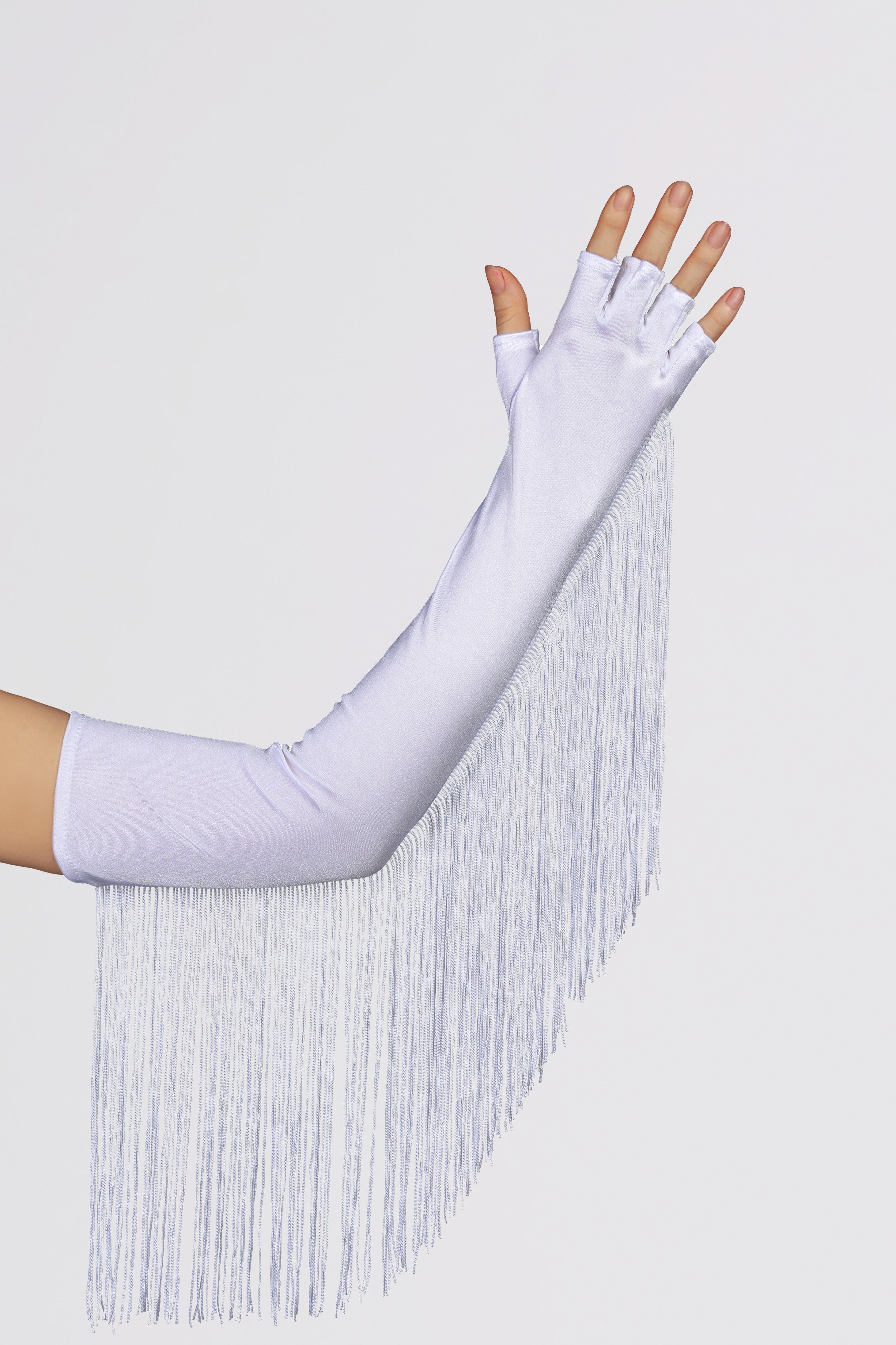 19.7" Fringe Fingerless Flapper Gloves | White | 7