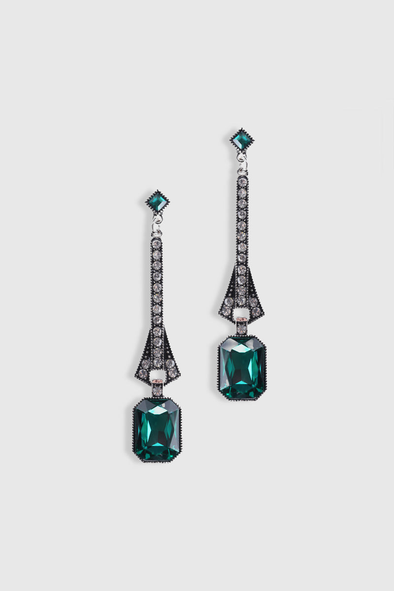 Art-Deco Rhinestone Dangle Earrings
