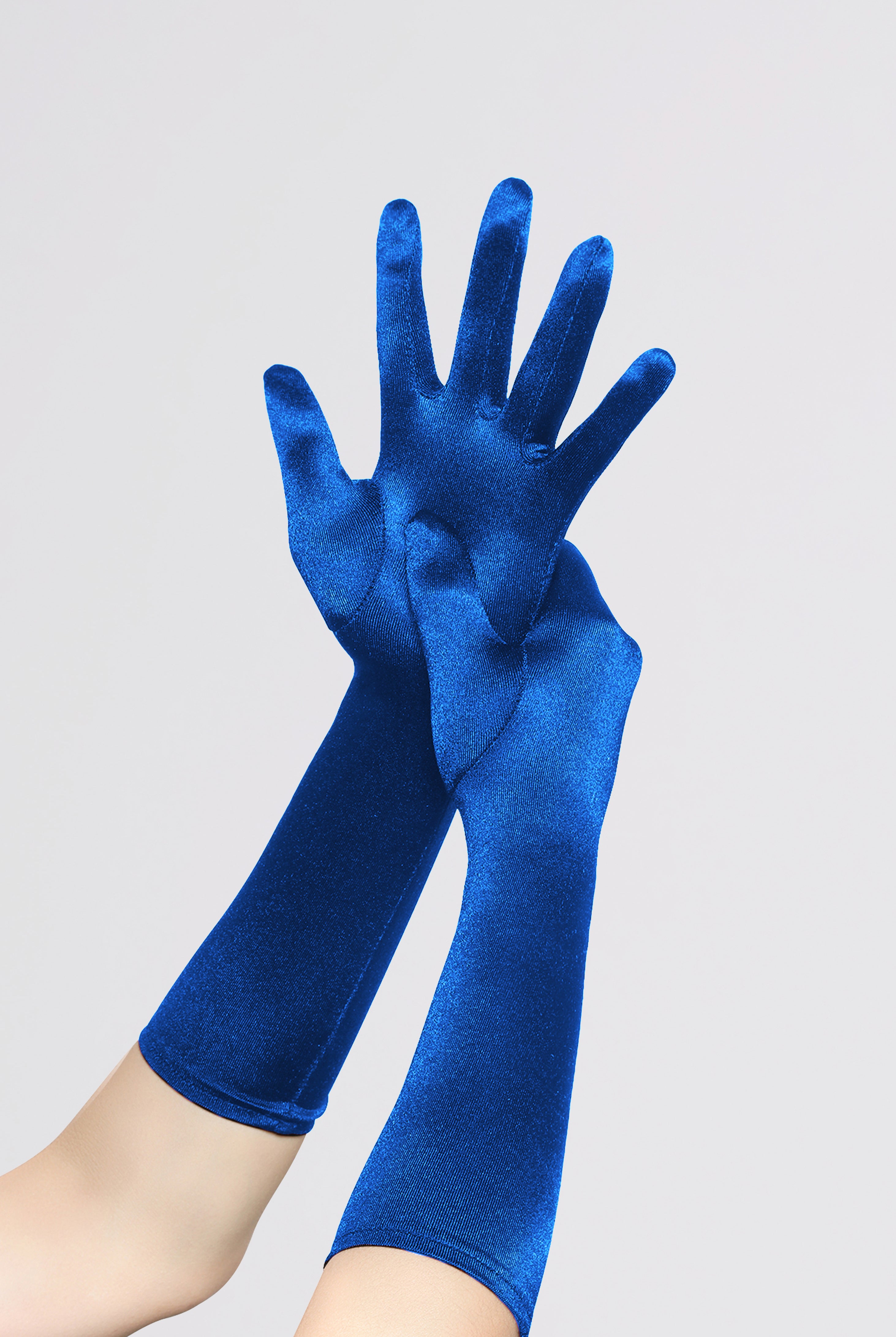 15" Long Satin Stretchy Flapper Gloves | Blue | 7