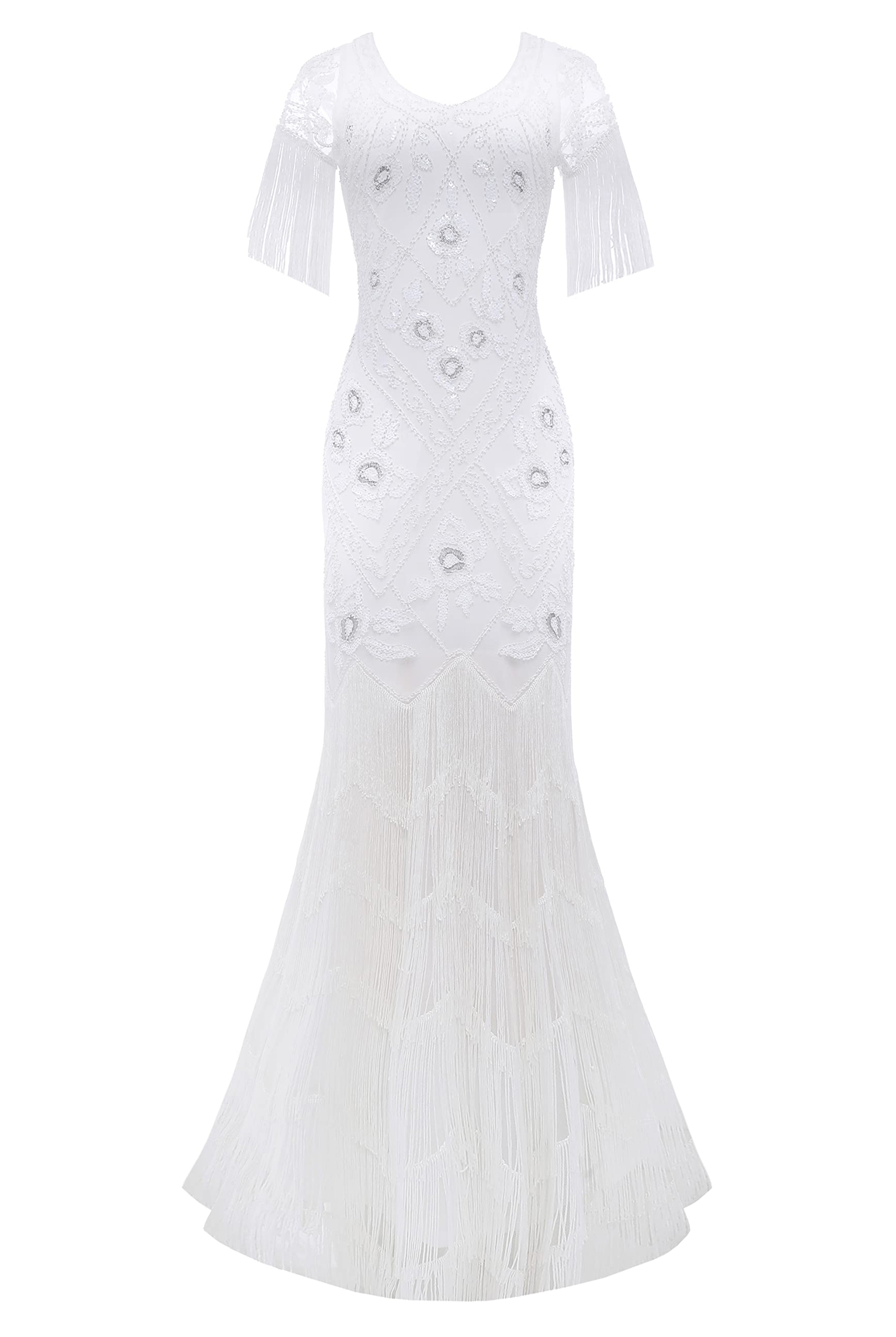 Flowery Multi-Layer Maxi Mermaid Dress | White | 3