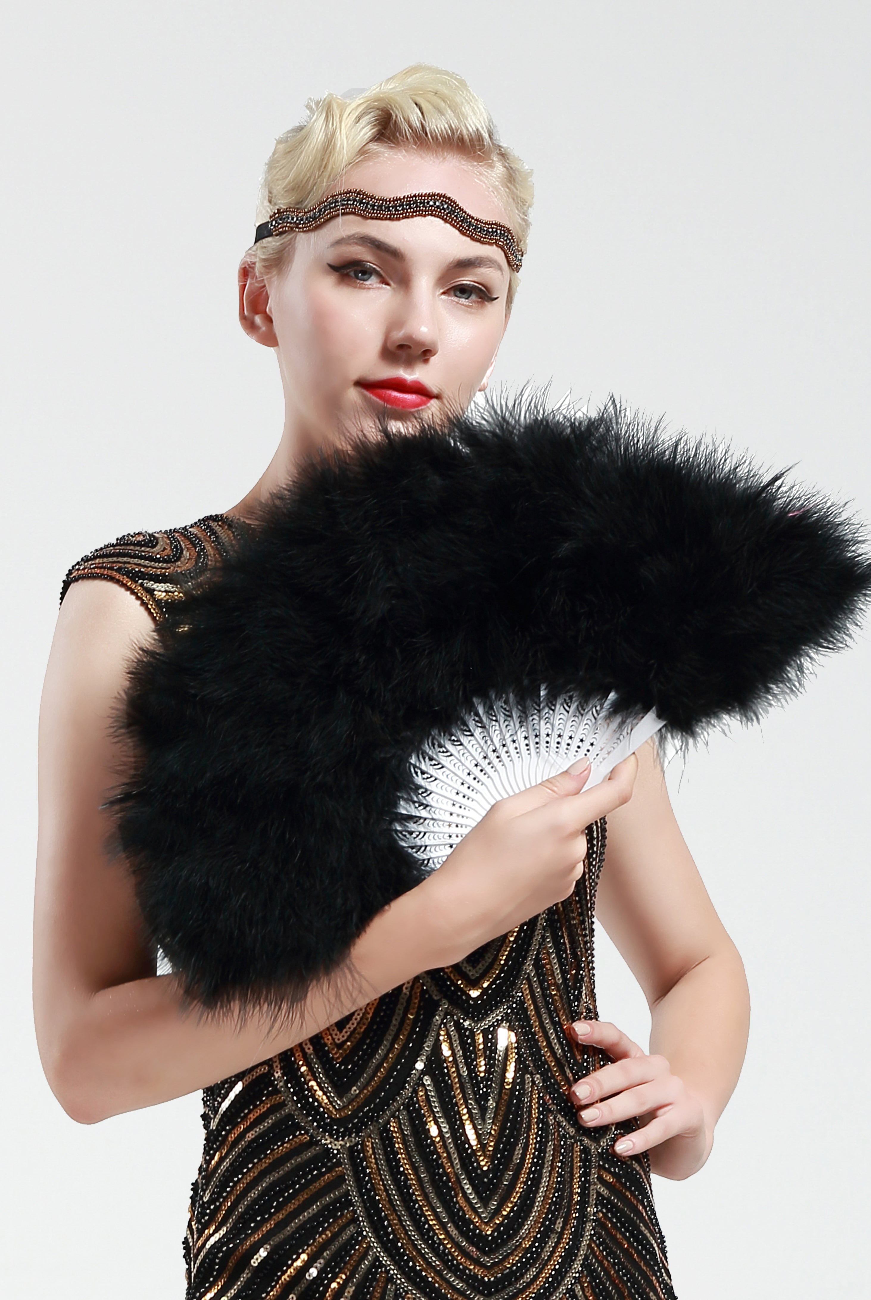 Handheld Marabou Feather Flapper Fan | Black | 2