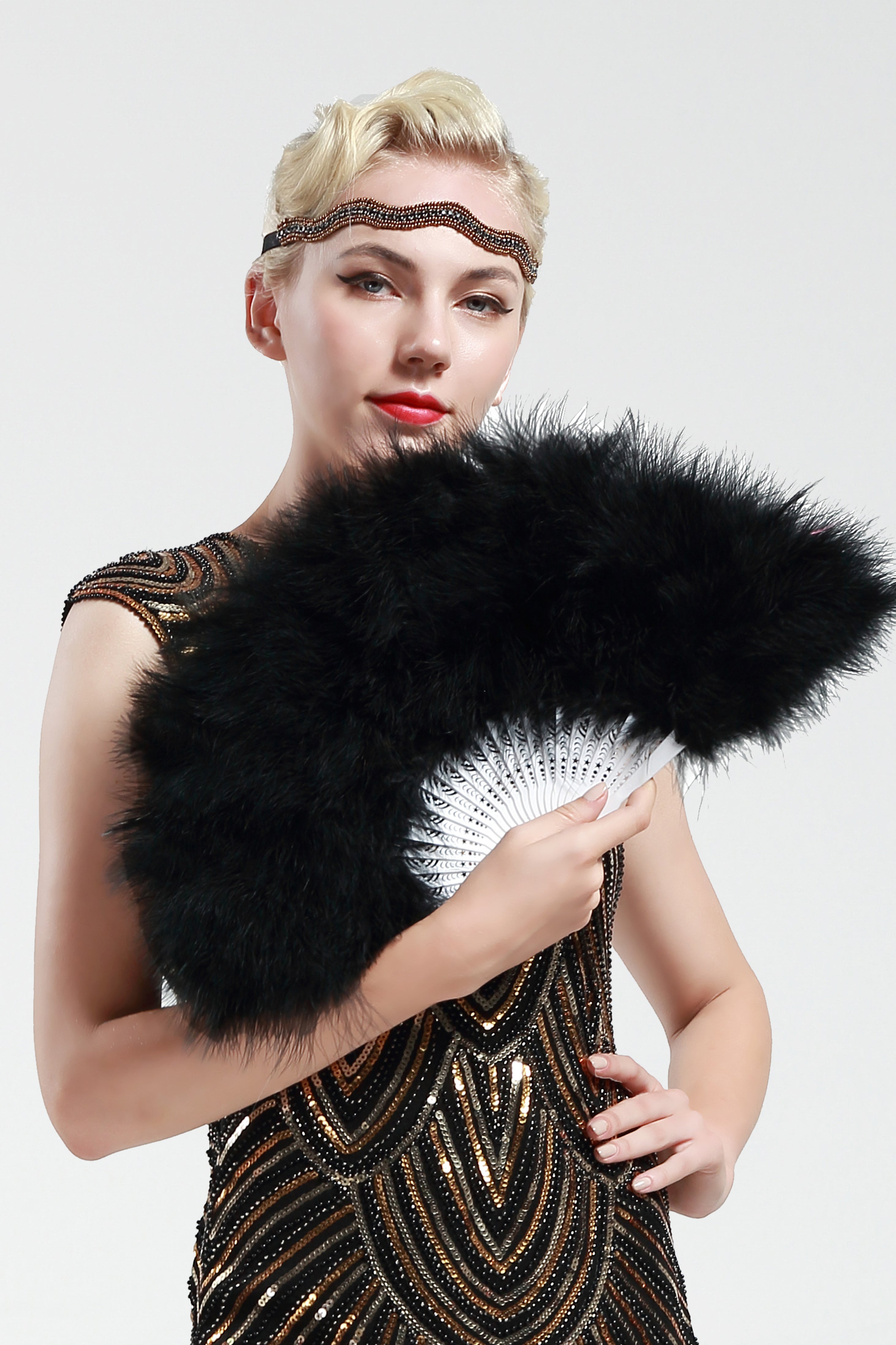 Handheld Marabou Feather Flapper Fan | Black | 2