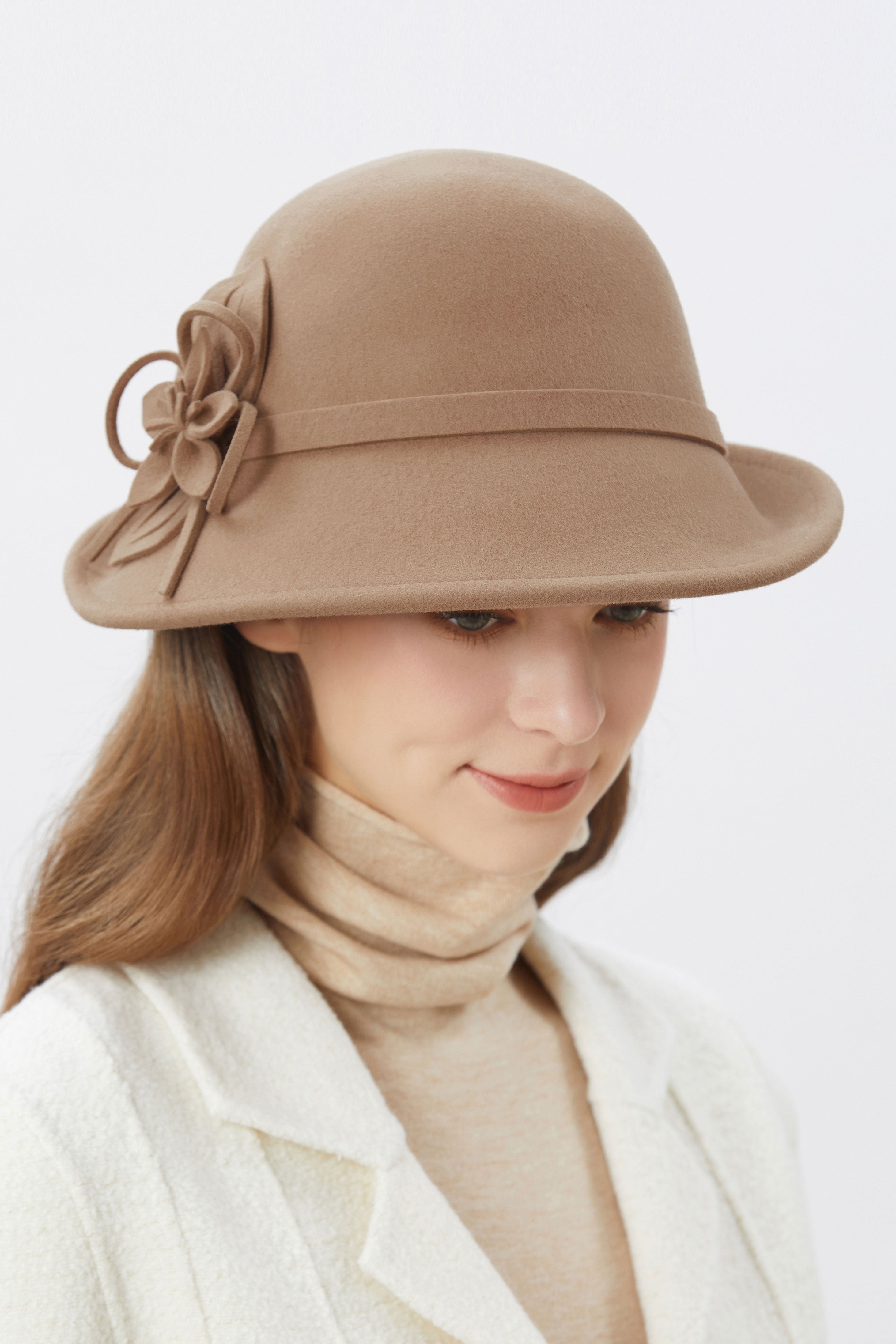 1920s Cloche Floral Round Hat | Camel | 3