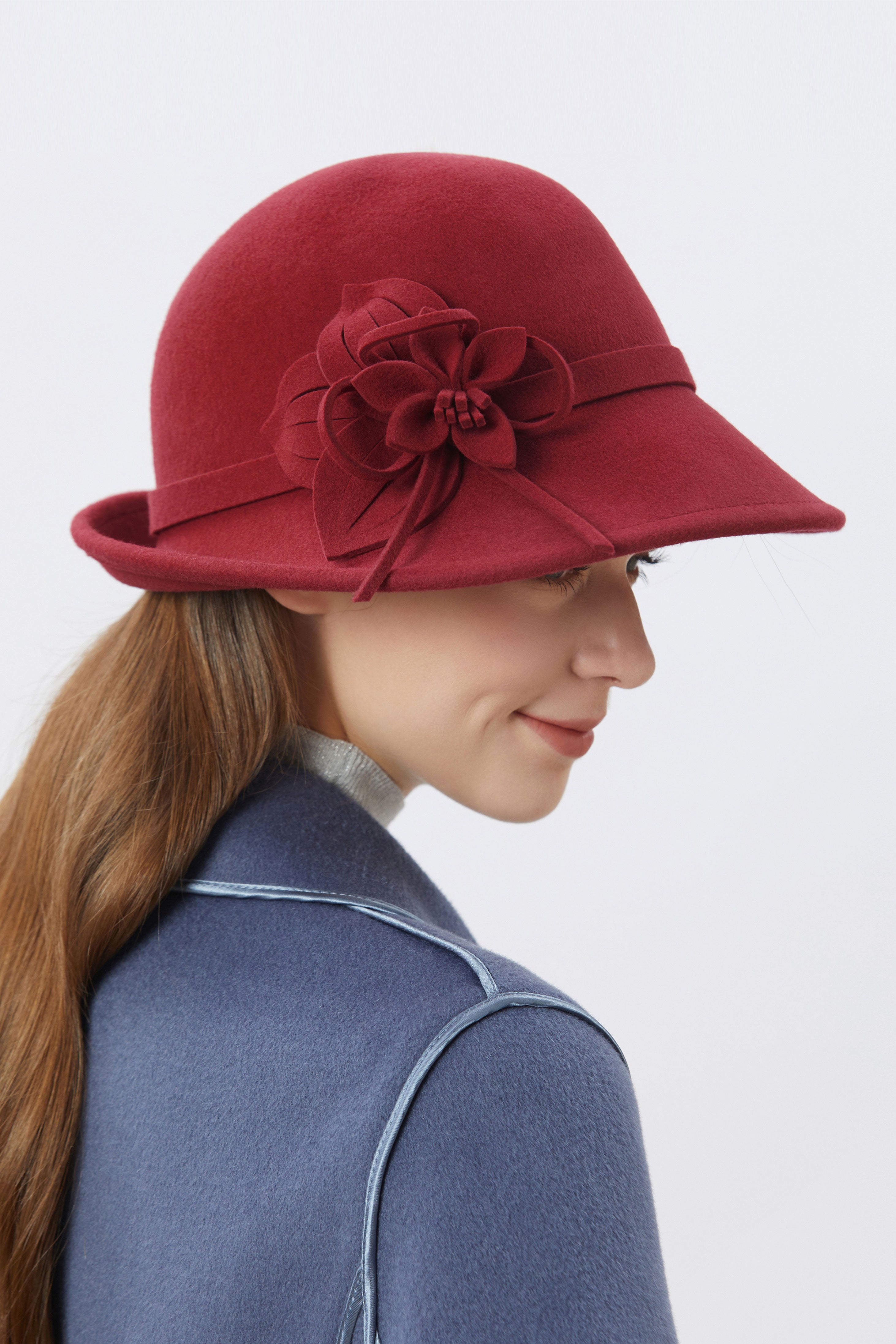 1920s Cloche Floral Round Hat | Winered | 3