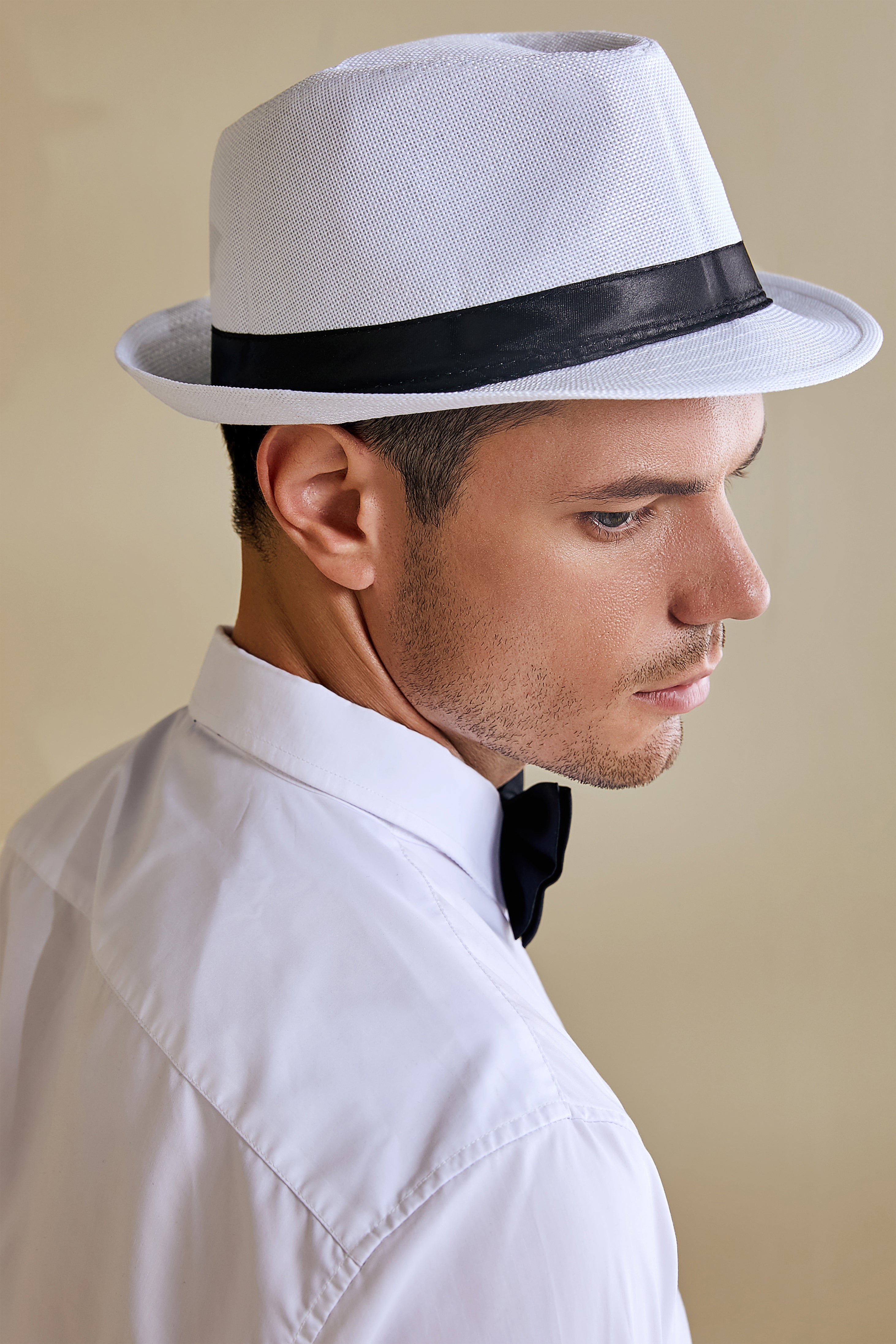 1920s Mens Panama Fedora Hat | White | 2