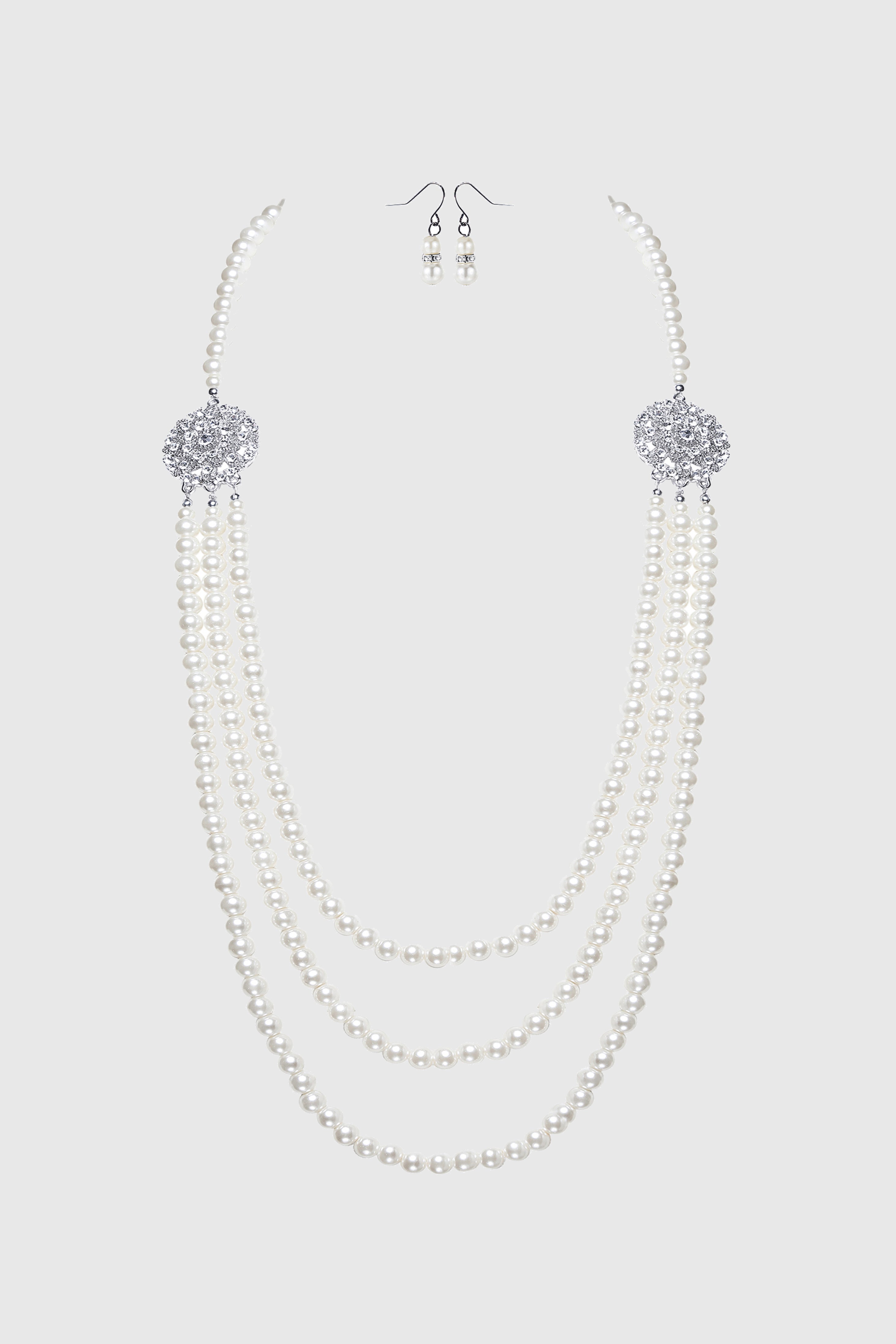 Delicate Multilayer Pearl Necklace Set | Silver White | 4