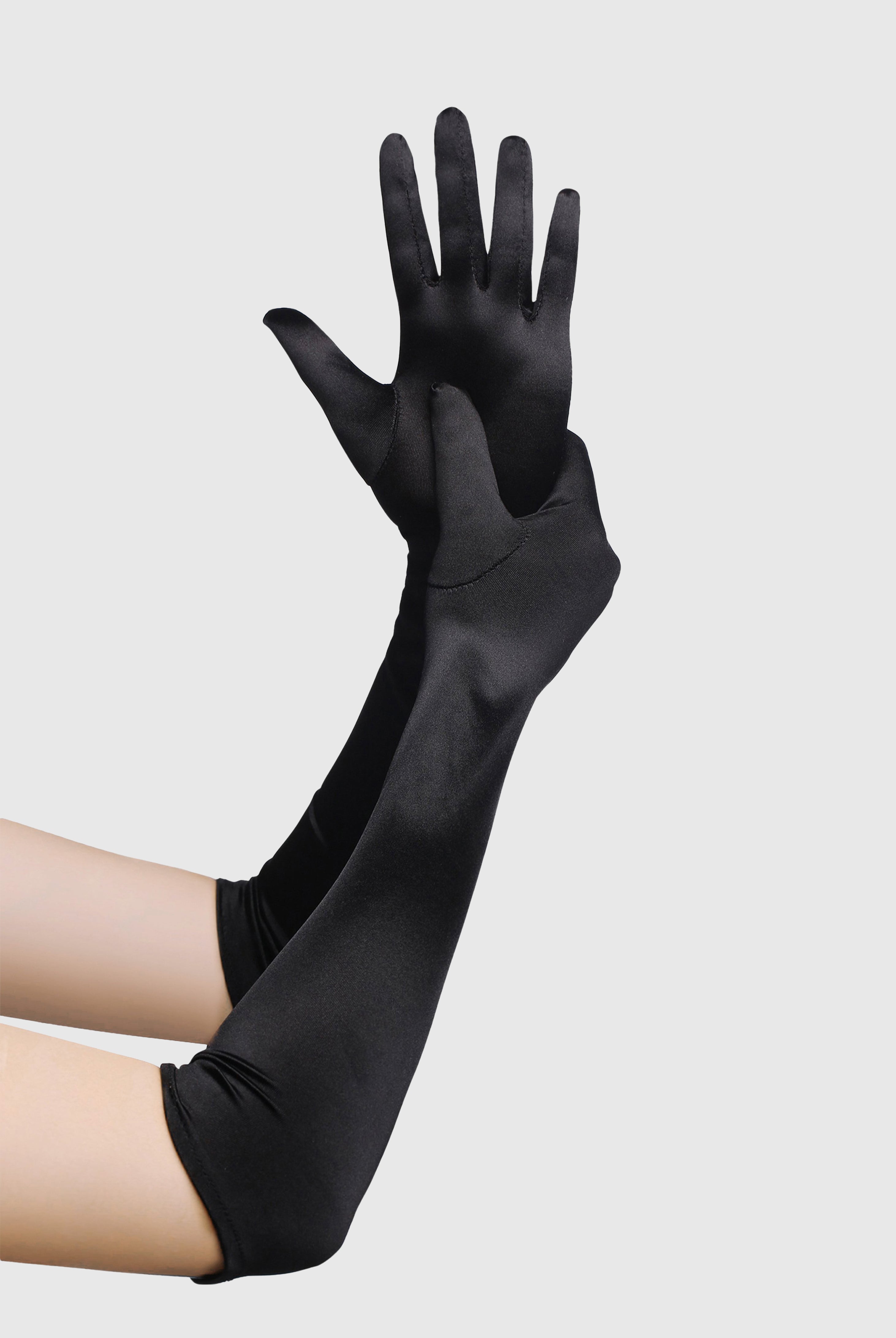 21.6" Long Satin Stretchy Flapper Gloves | Black | 1