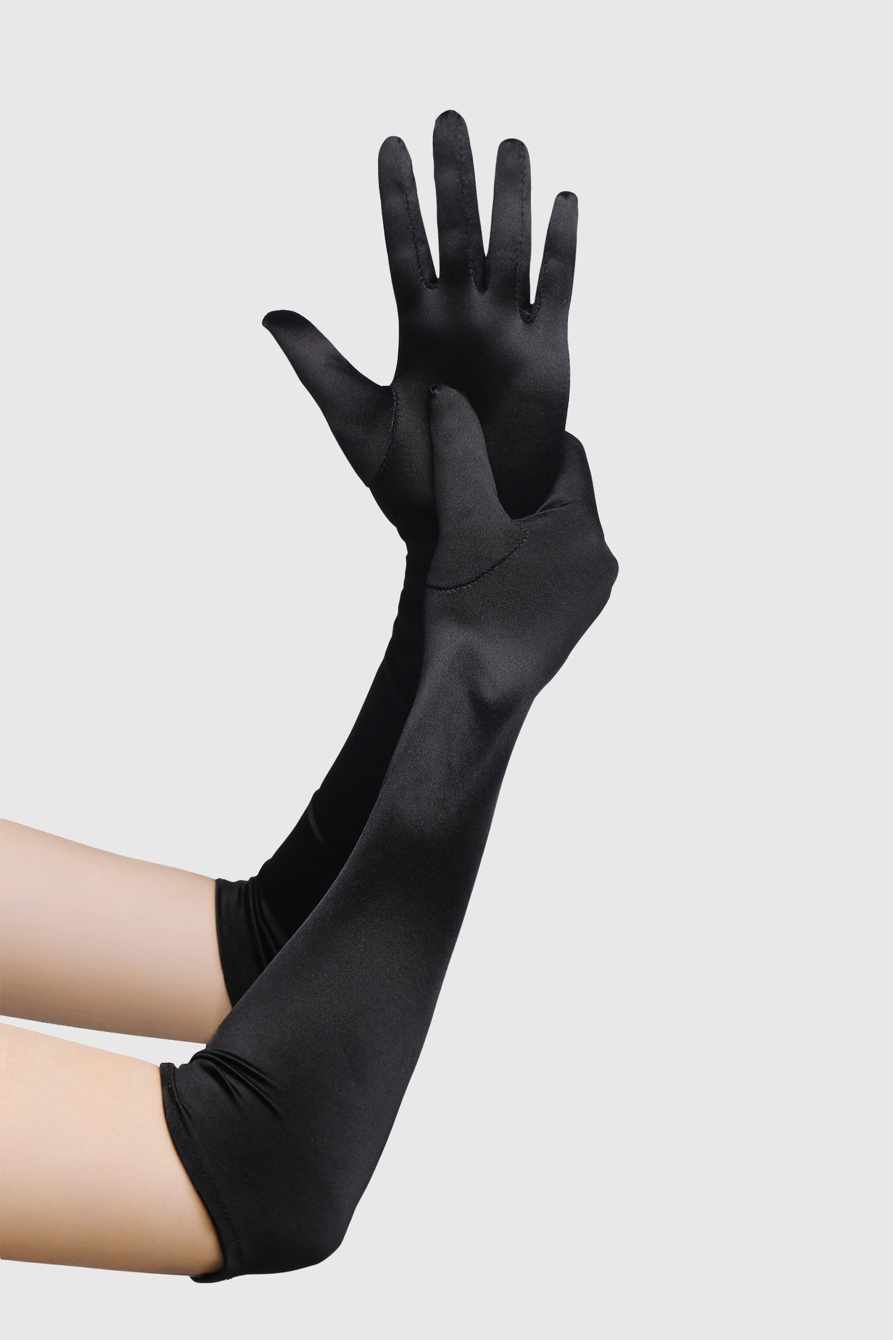 21.6" Long Satin Stretchy Flapper Gloves | Black | 1