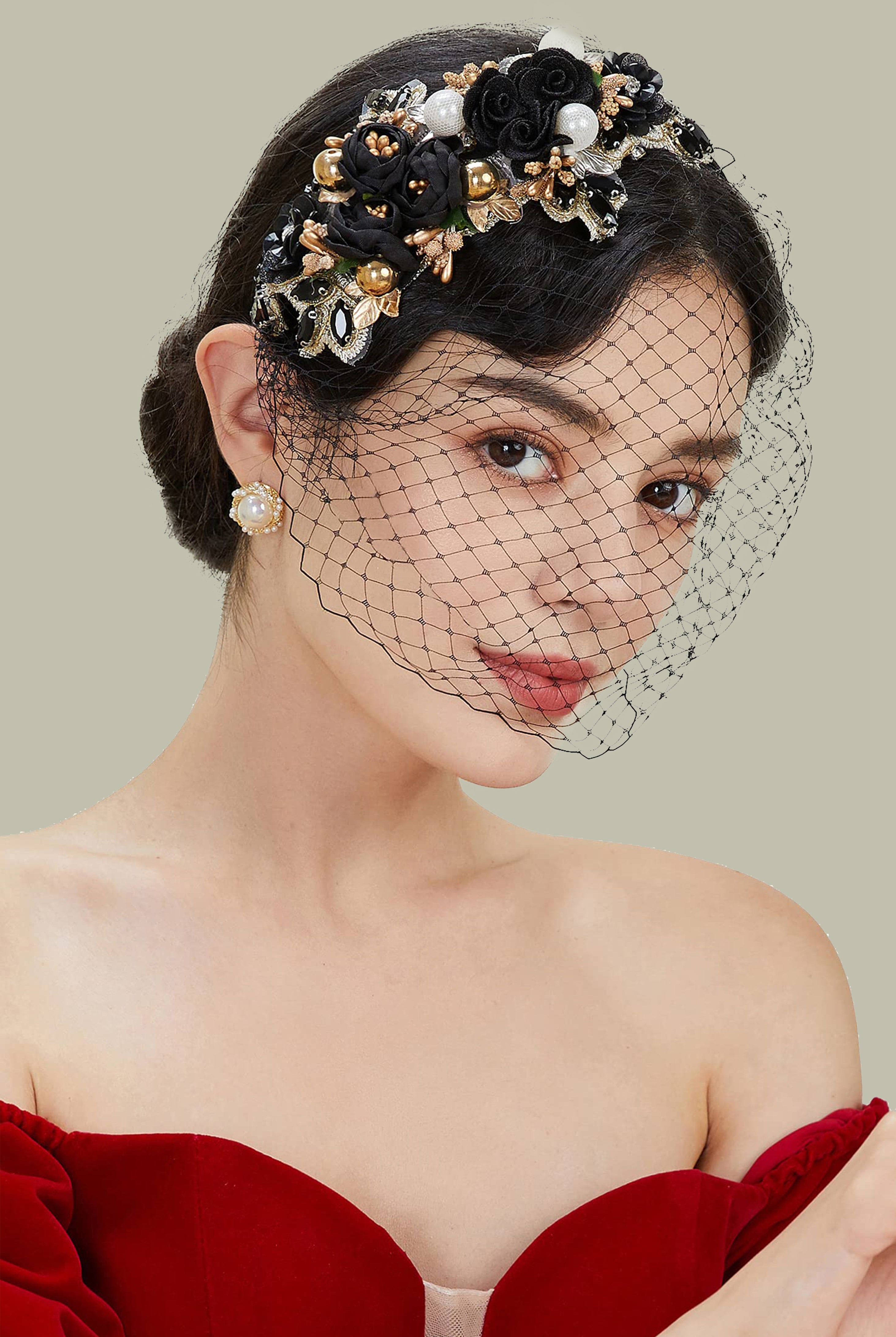 Flowery Tea Party Veil Fascinator | Black | 5