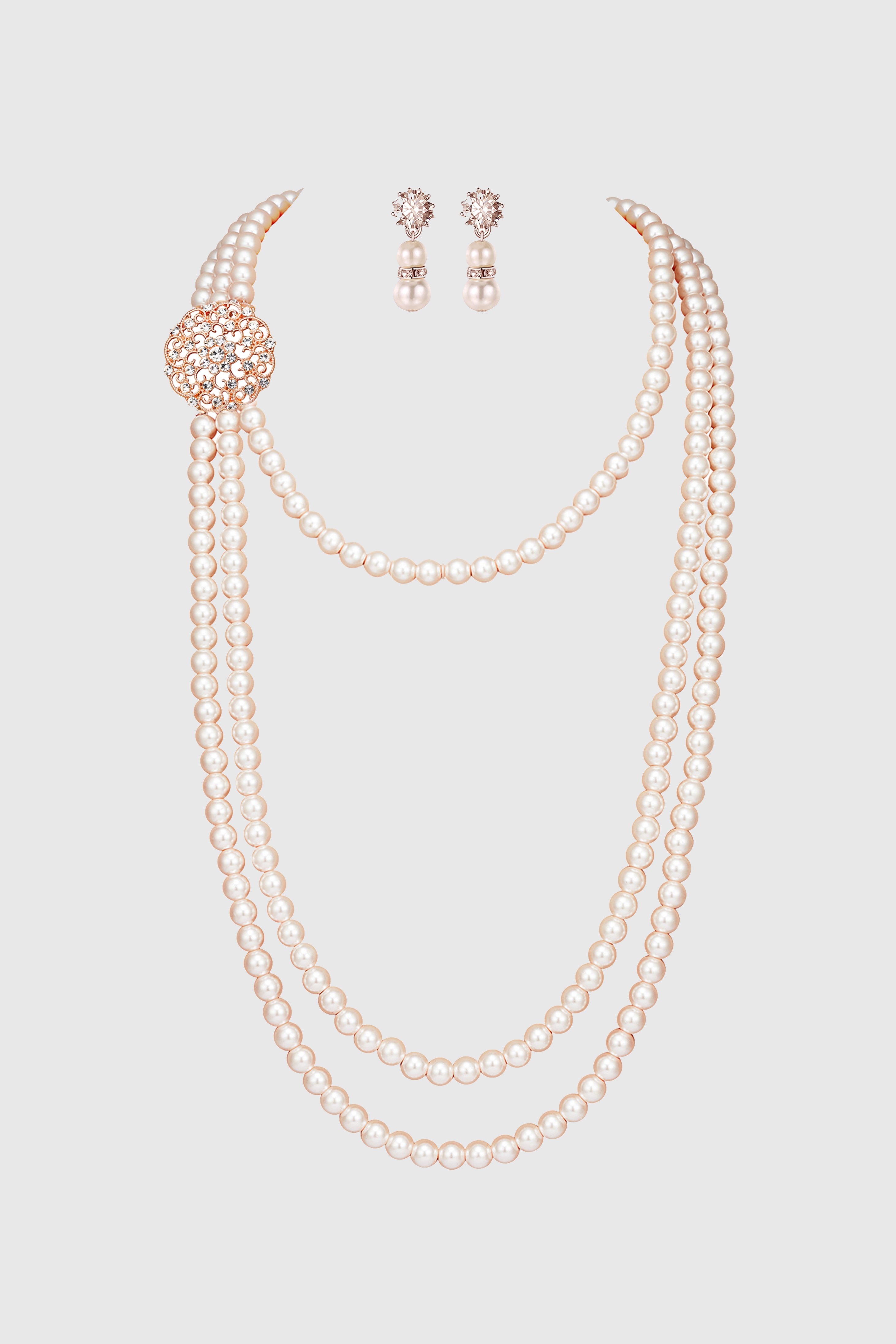 Delicate Multilayer Pearl Necklace Set | Rose Gold | 3