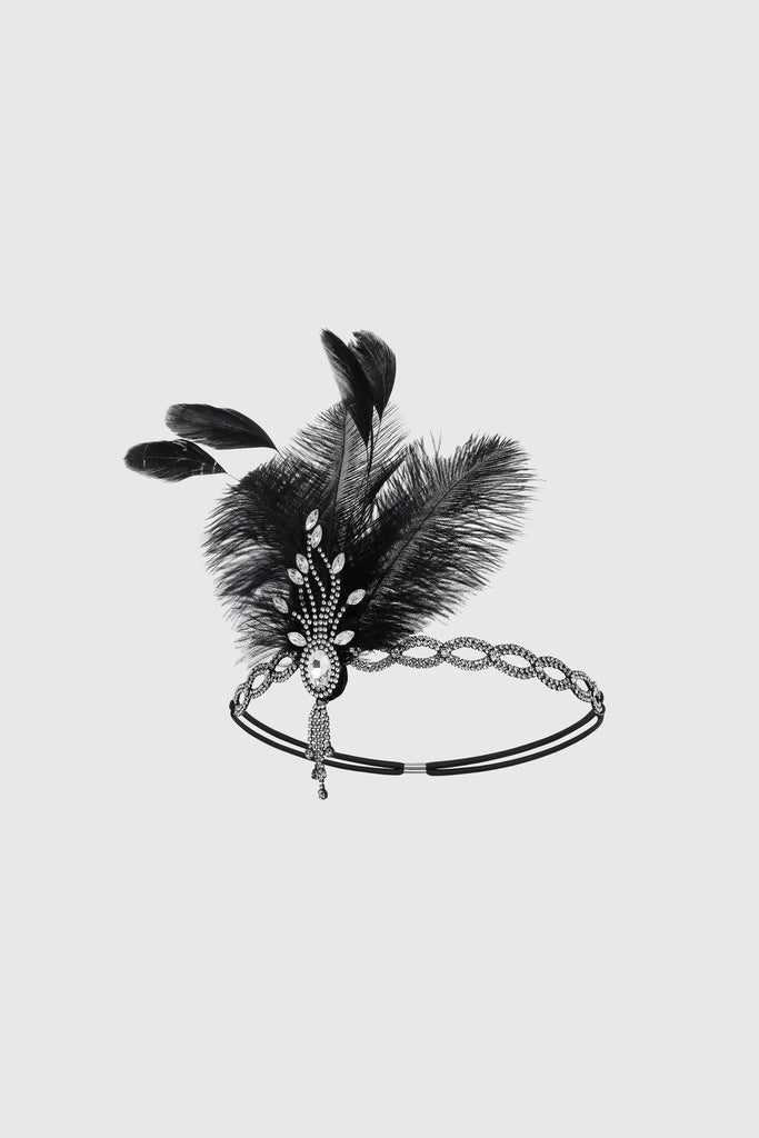 Beaded Rhinestone Tassel Feather Headpiece - BABEYOND