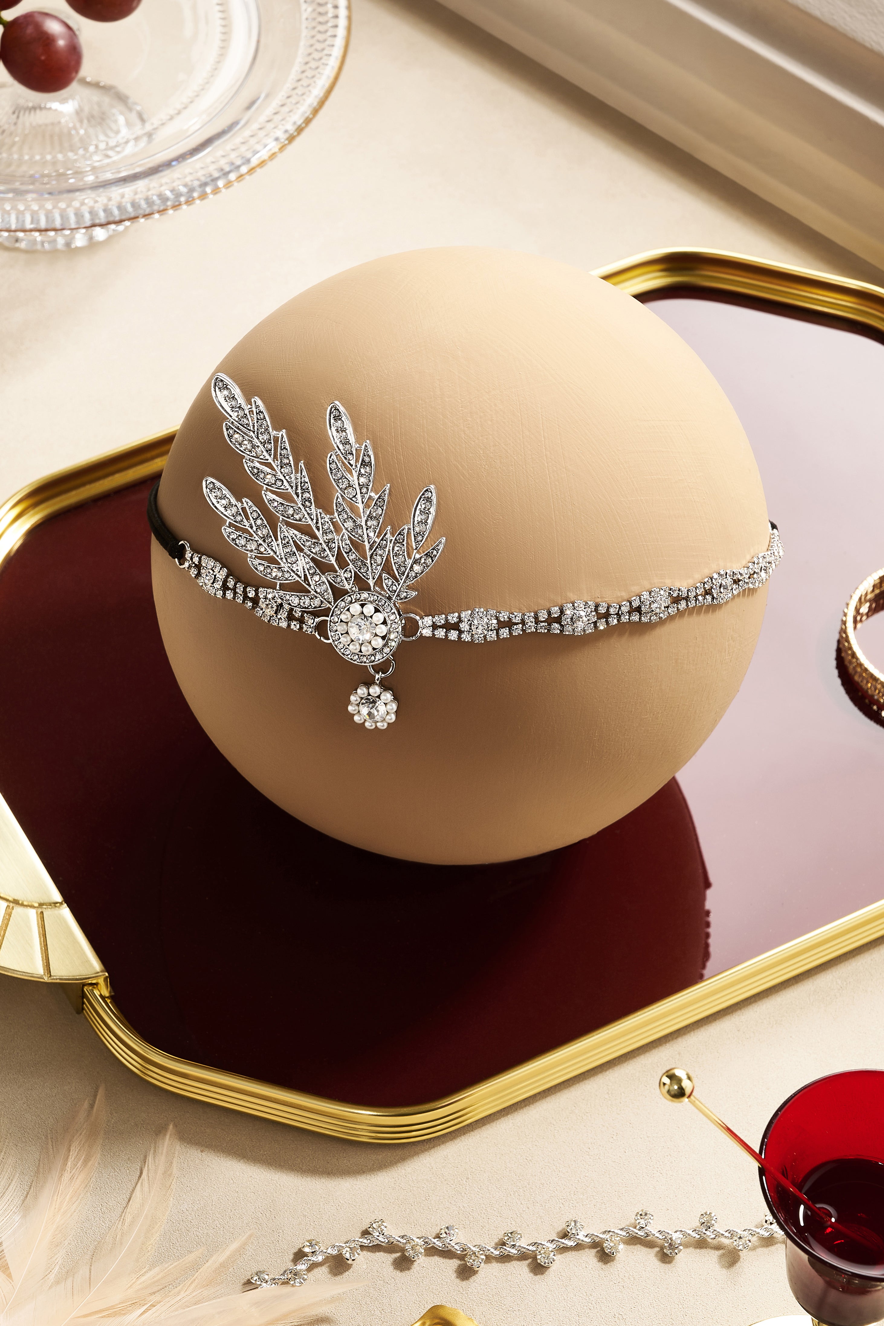 Rhinestone Studded Leaf Hairband | Silver | 12