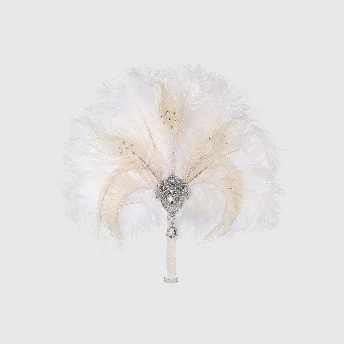 Ivory Pearls 1920s Fan with Feathers
