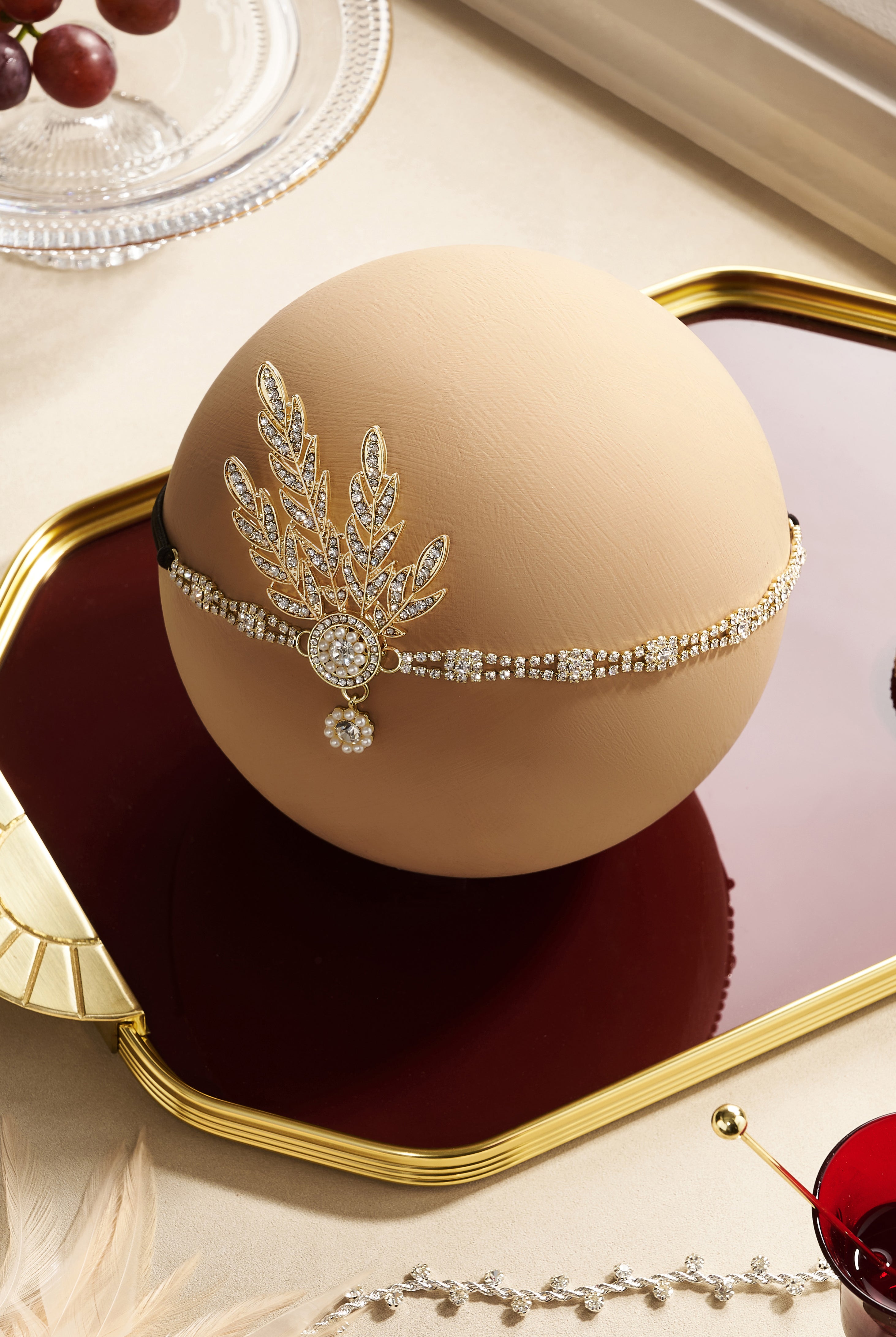 Rhinestone Studded Leaf Hairband | Gold | 4