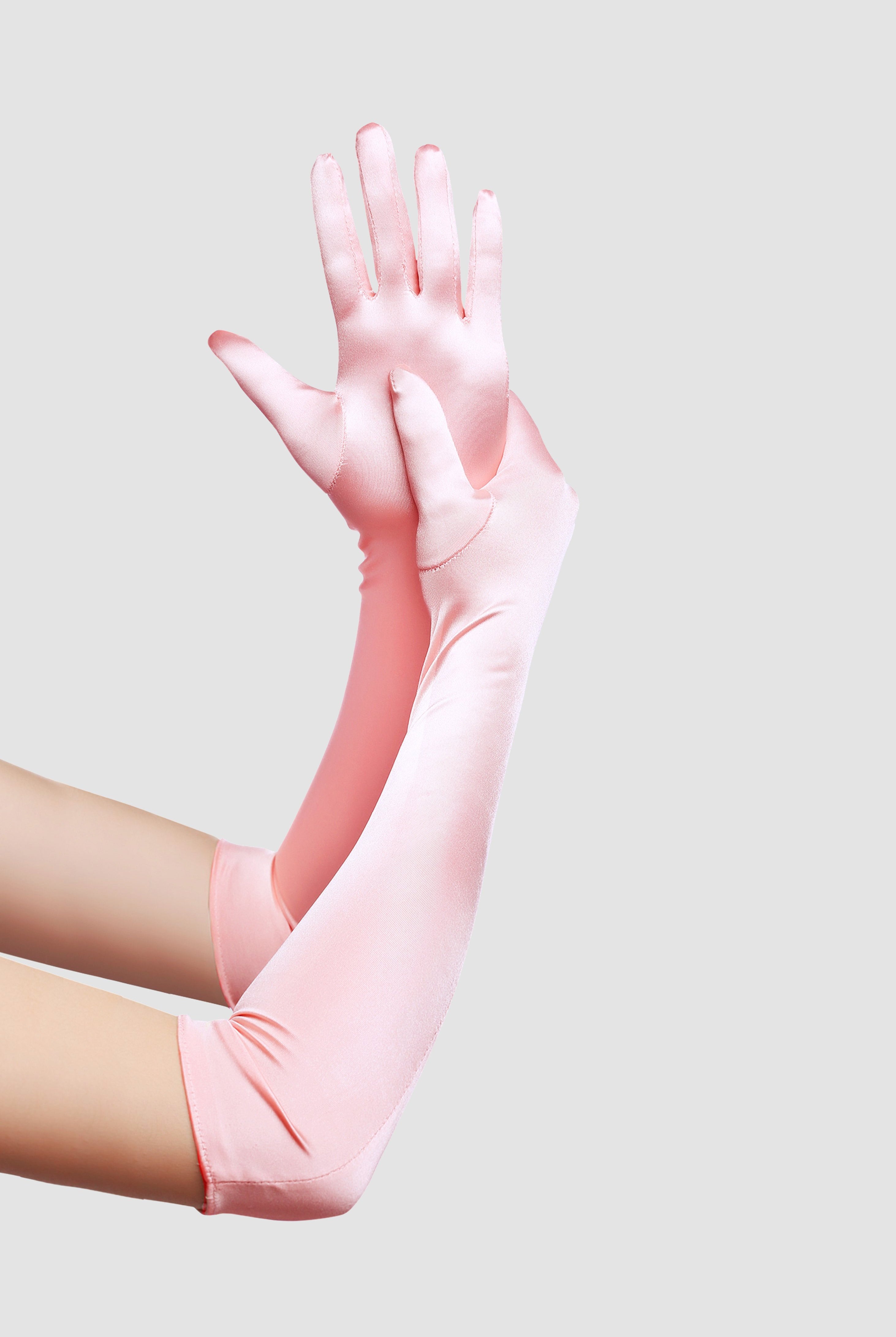 21.6" Long Satin Stretchy Flapper Gloves | Millennial Pink | 16