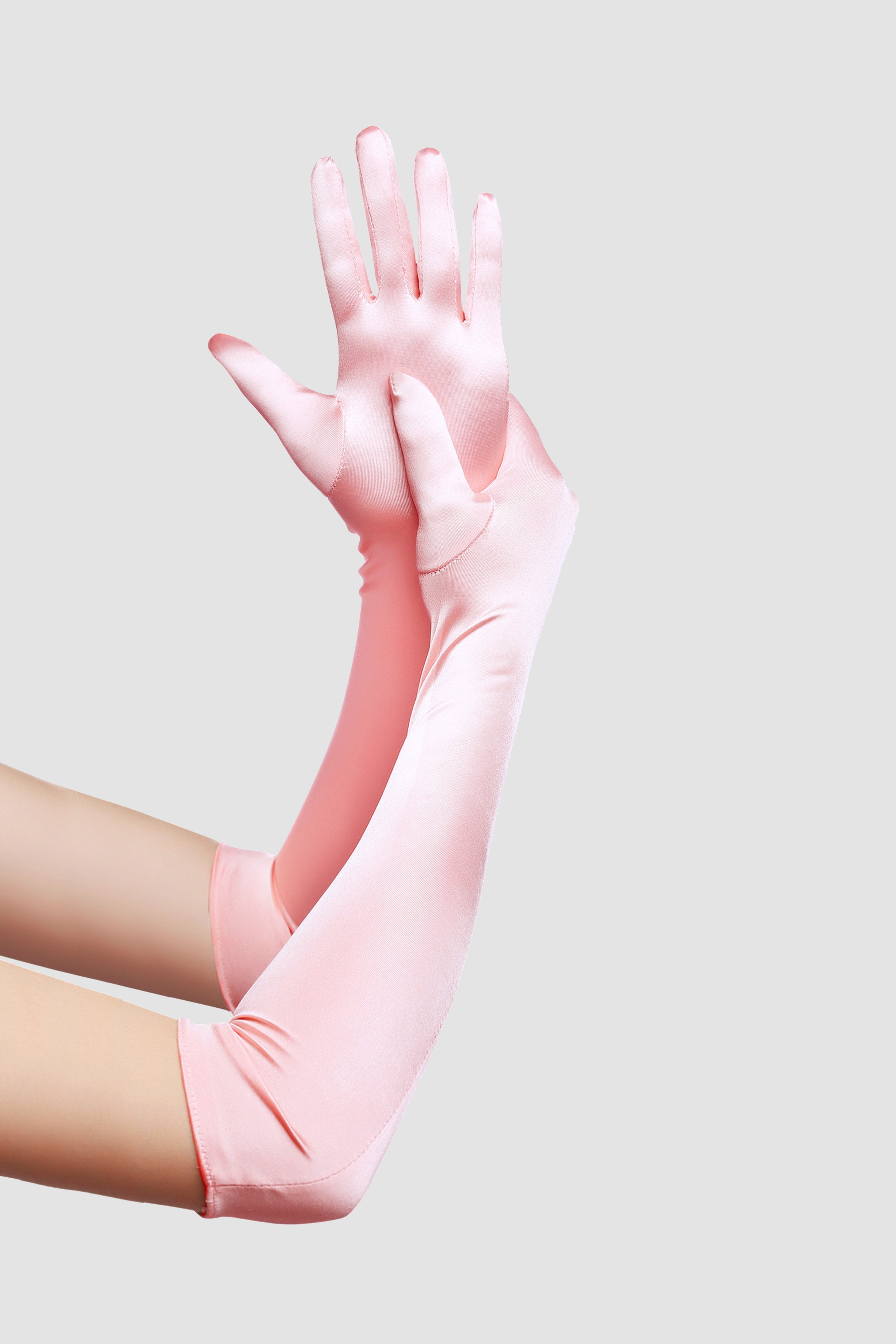 21.6" Long Satin Stretchy Flapper Gloves | Millennial Pink | 16