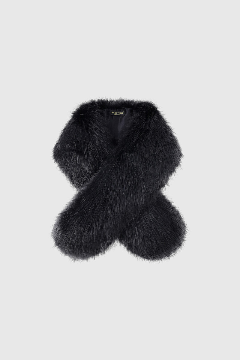 a black FAUX FUR SHOULDER WINTER SCARF