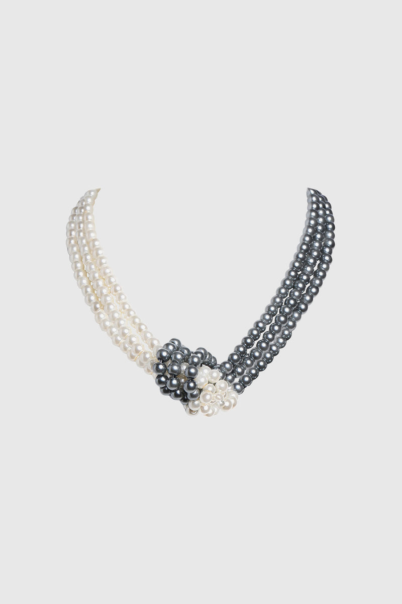 Unique Gatsby Knotted black and white Pearl Necklace
