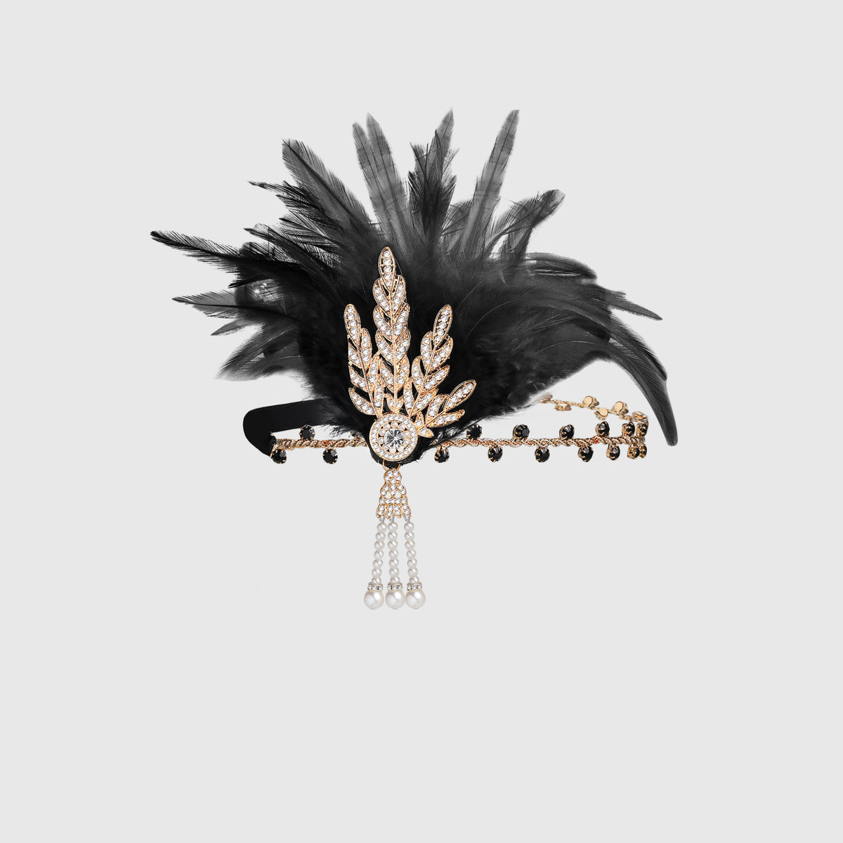 Feather Headpiece Vintage Gatsby Headband Elastic Adjustable Classic Elegant Handcess 1920s Flapper Feather Headband Black Feather  main image 3