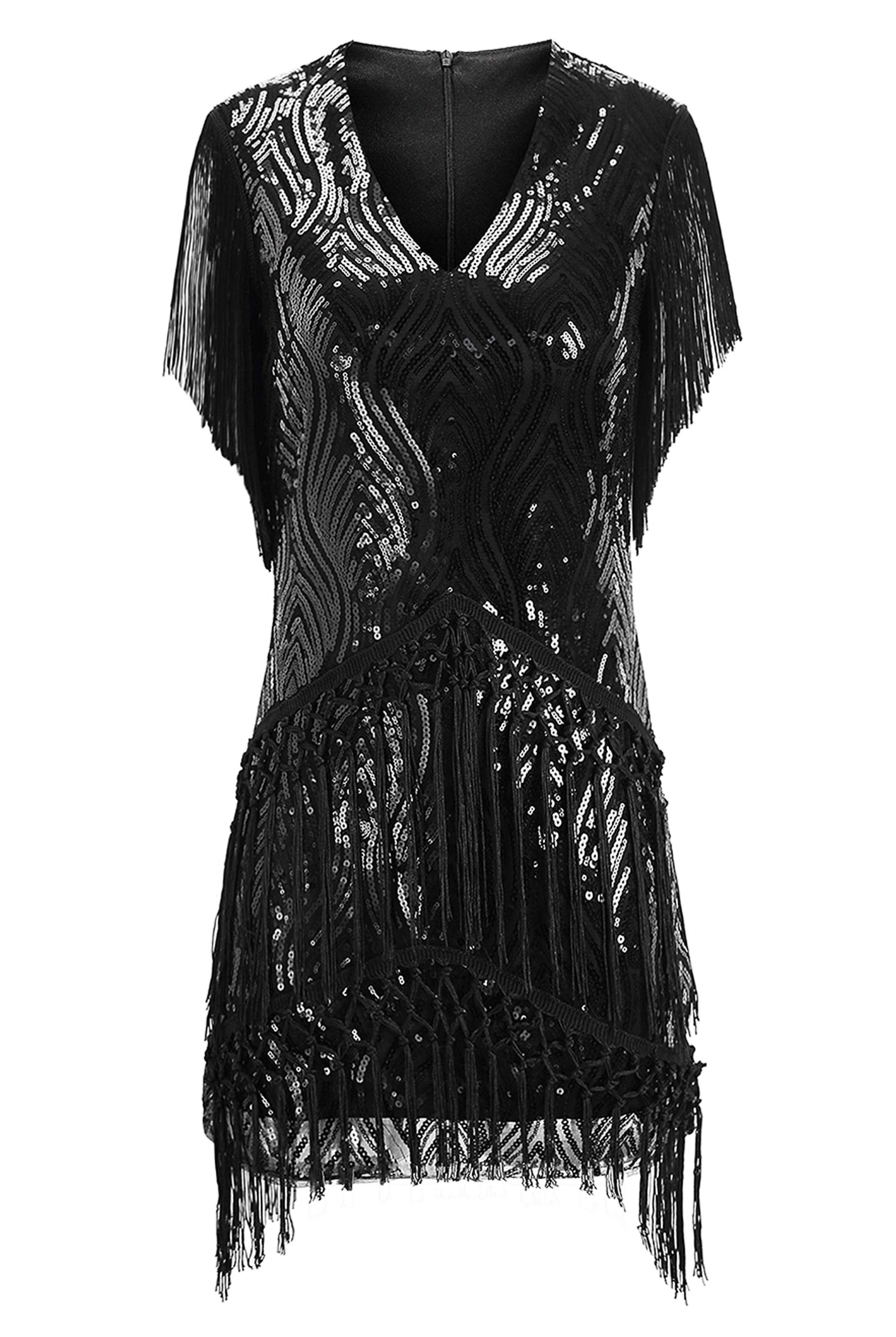 Sparkly Sequin Bodycon Flapper Dress | Black | 3