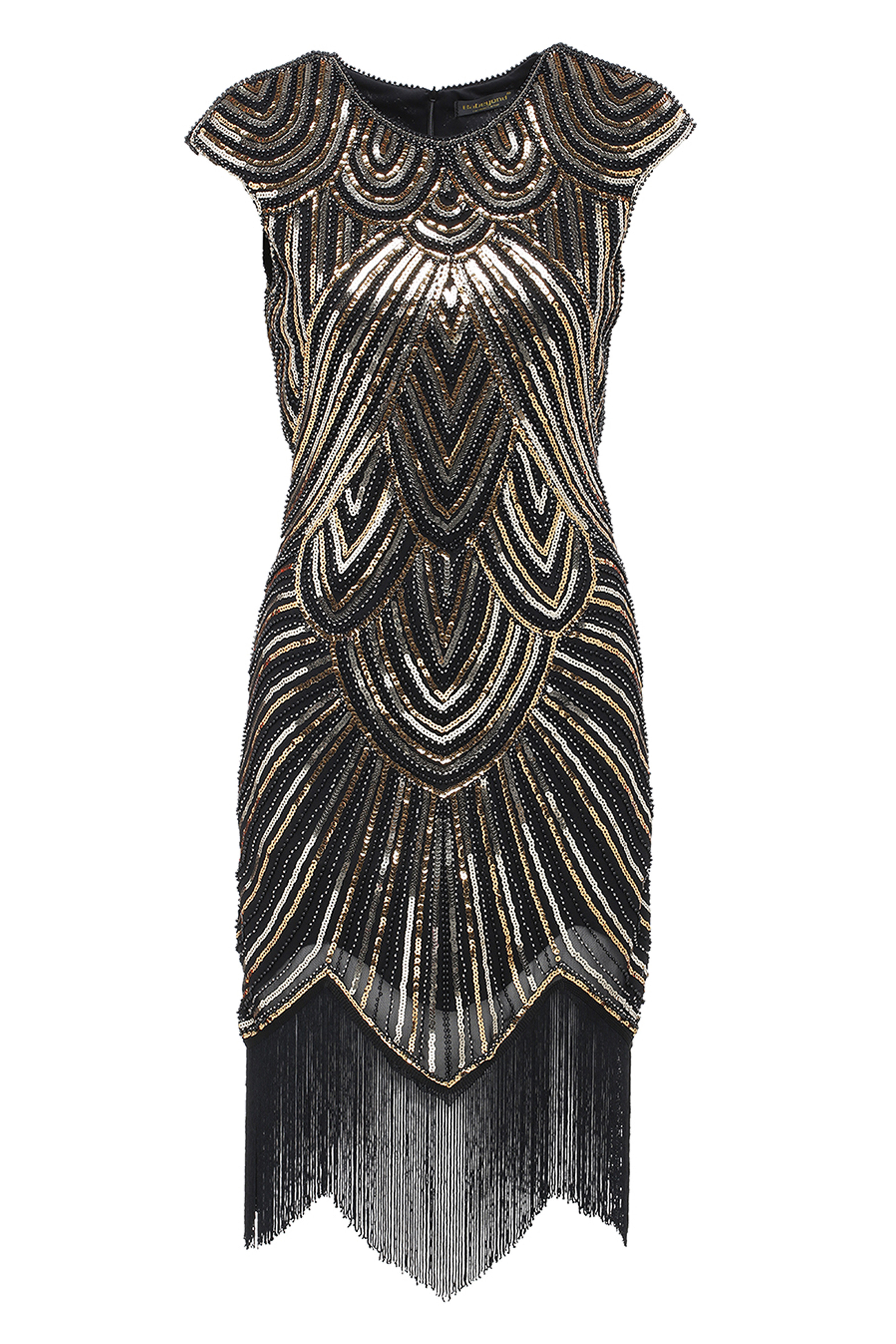1920s Beaded Sequin Great Gatsby Dress | Black/Gold | 2