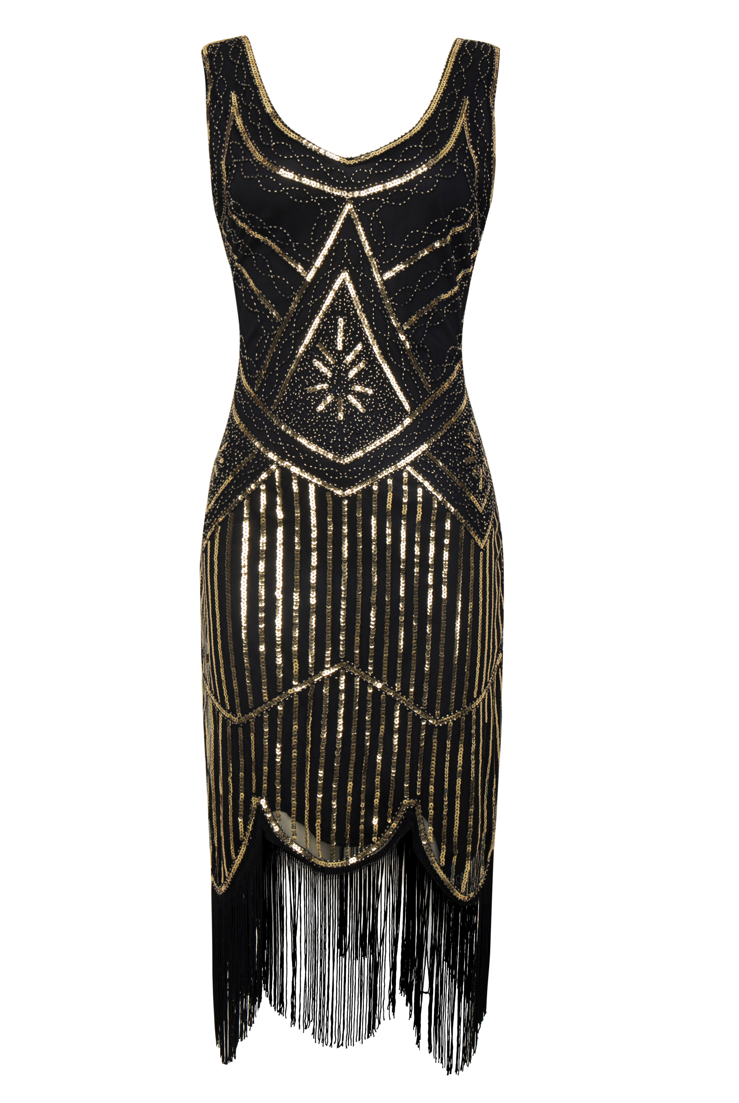 Beaded Sequin Fringe Prom Party Dress | Black | 3