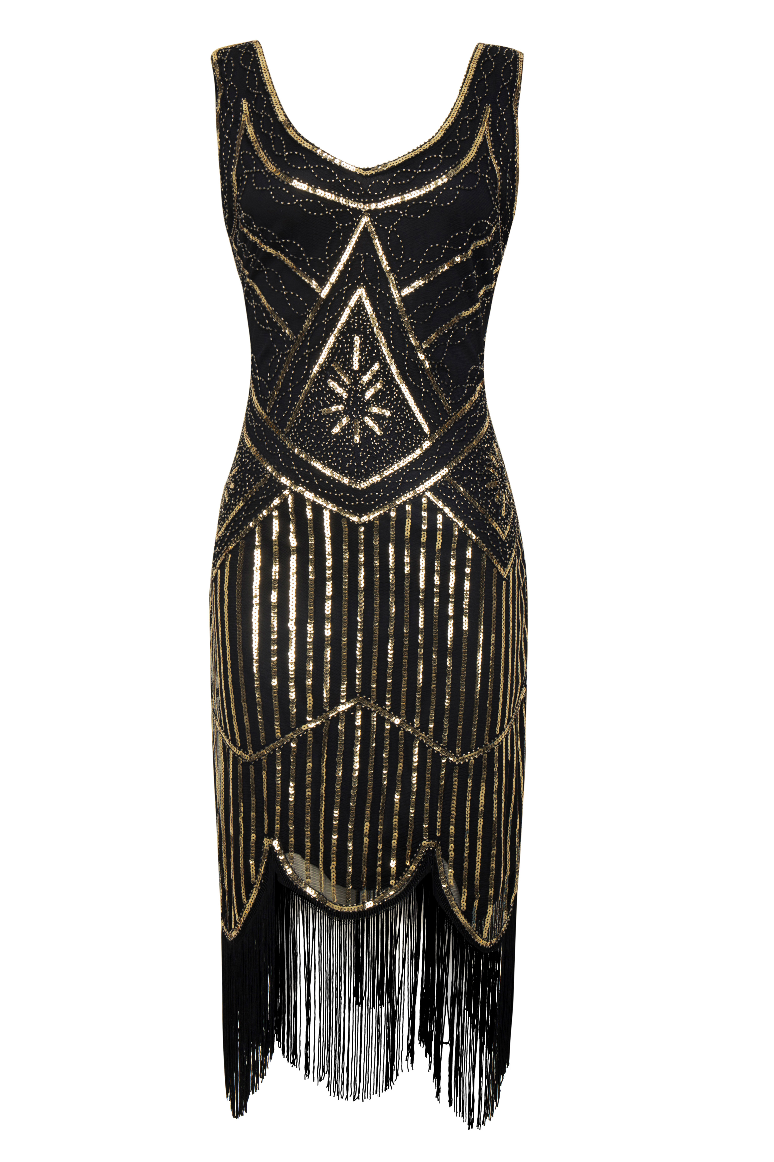 Beaded Sequin Fringe Prom Party Dress | Black | 3