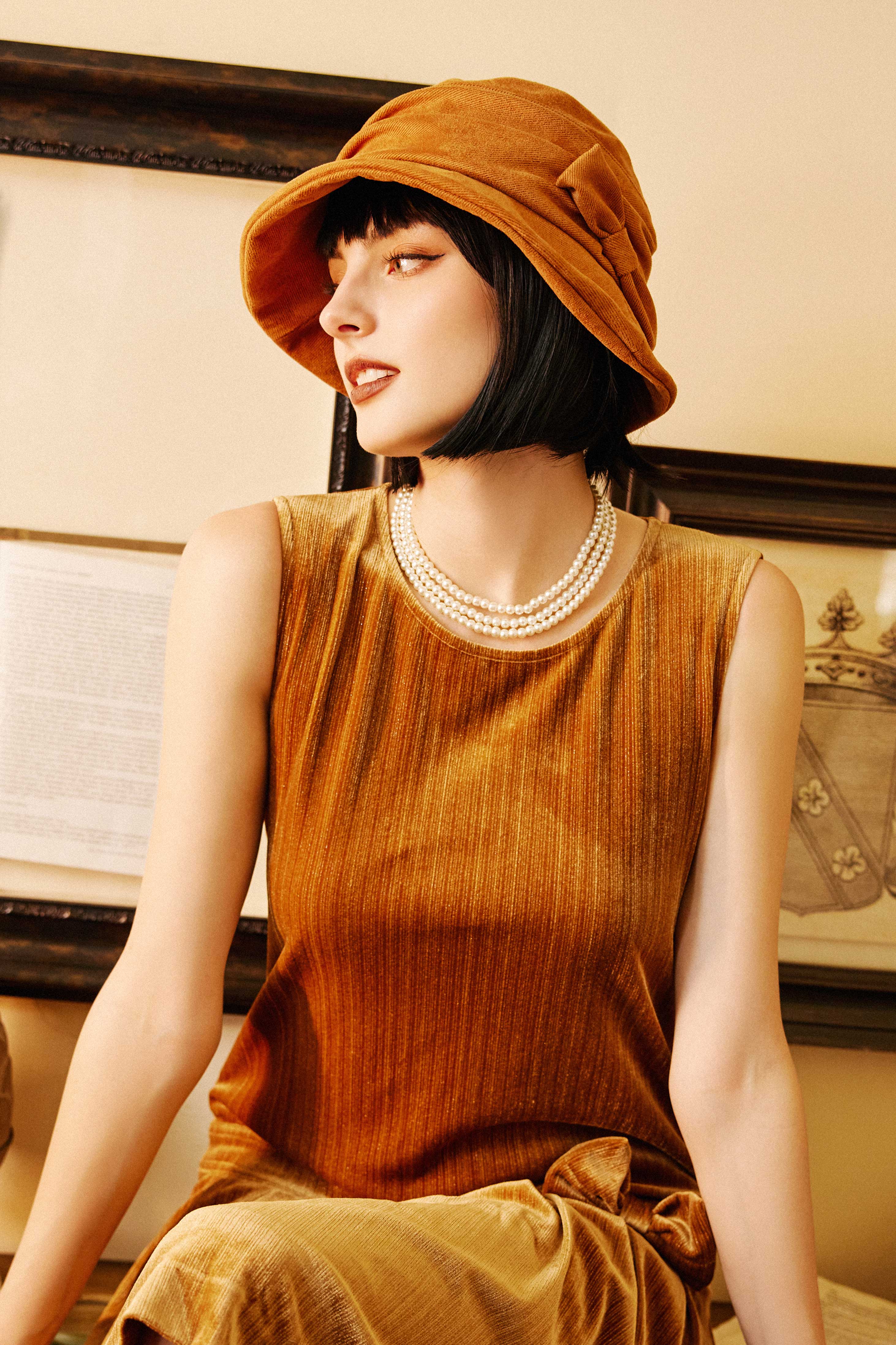 Bow-Trimmed Wide Brim Bucket Hat | Camel | 3