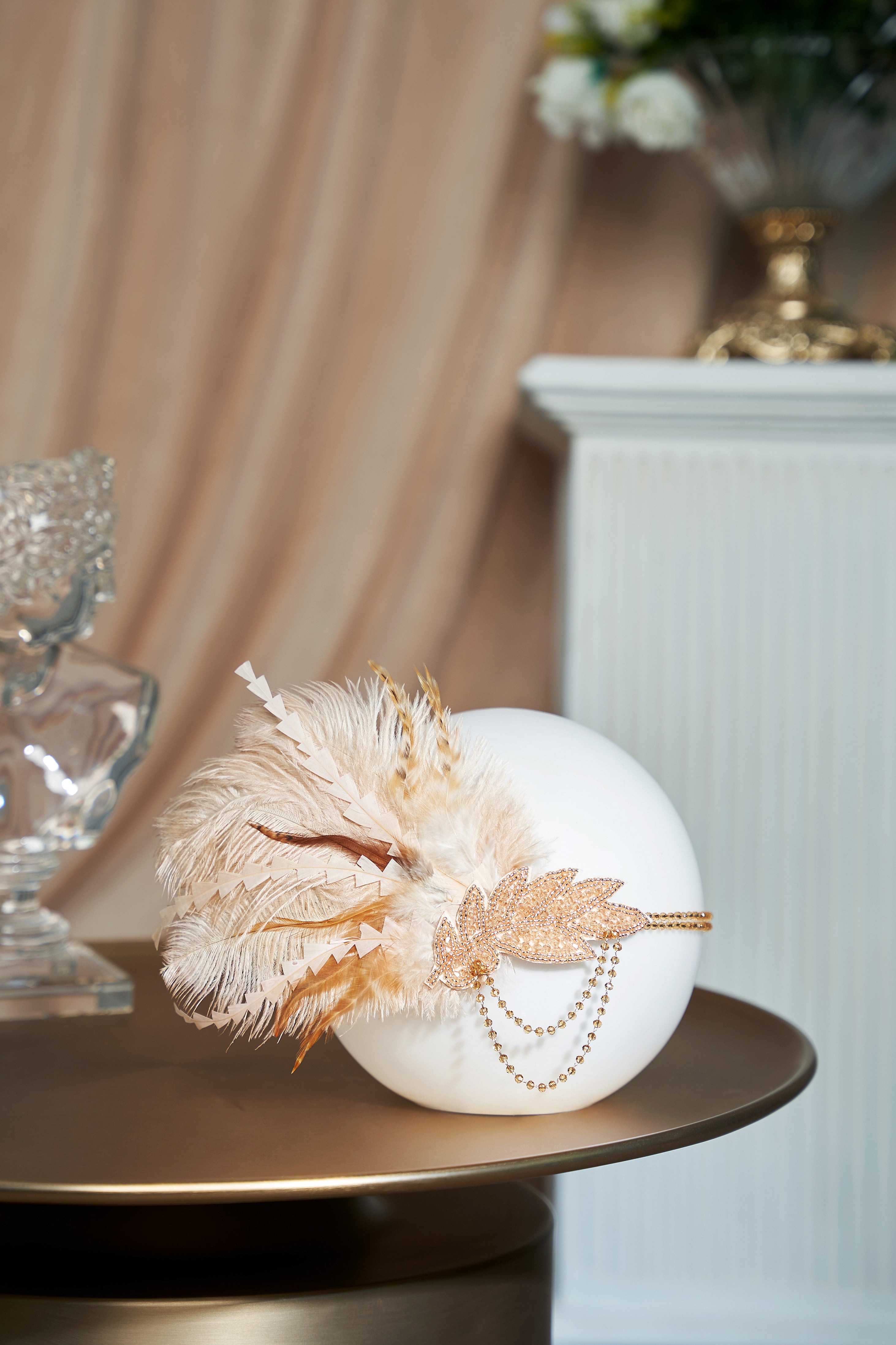 Carnival Beaded Feather Headdress | Champagne | 3