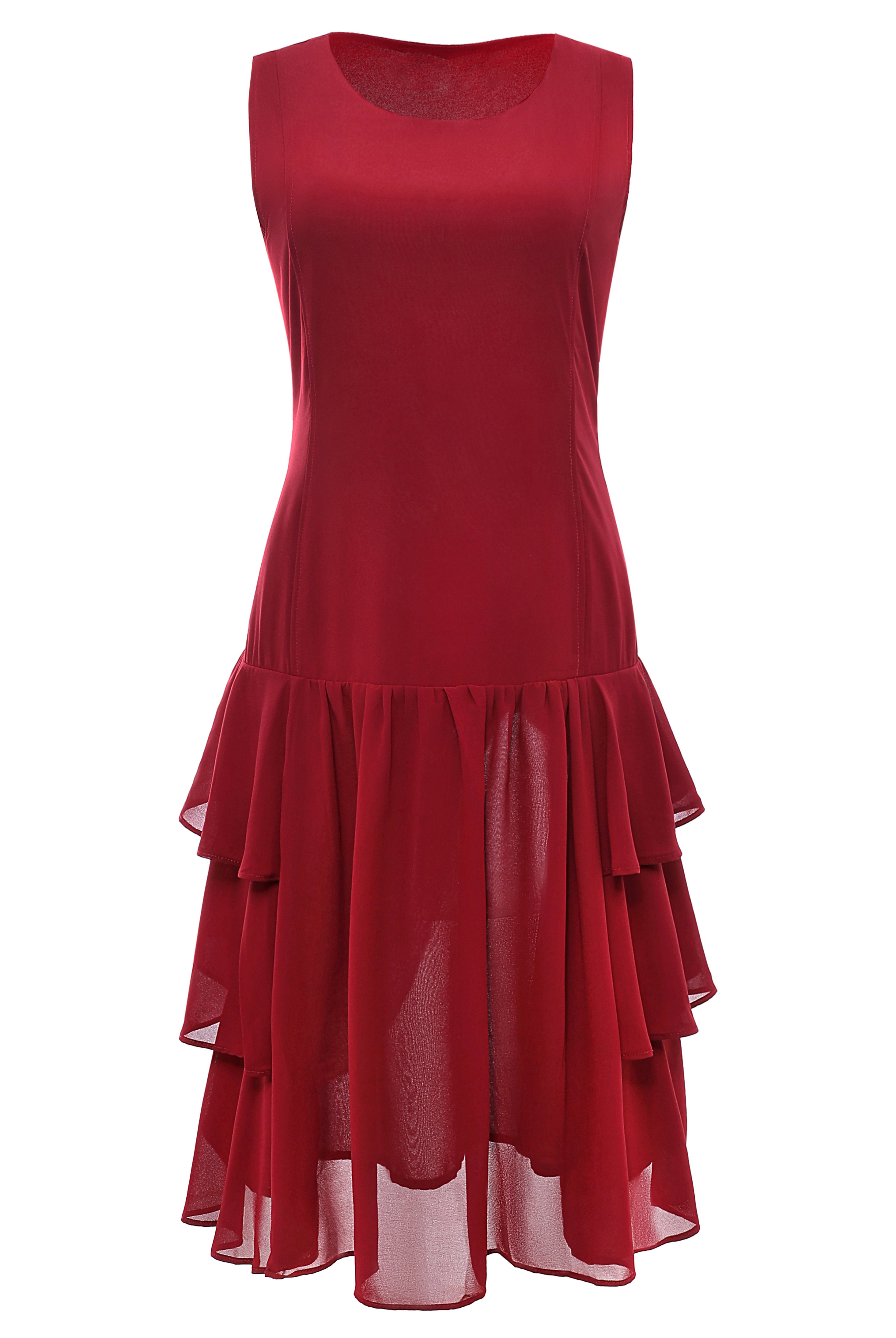 Cascading Tiered Sleeveless Flapper Dress | Red | 1