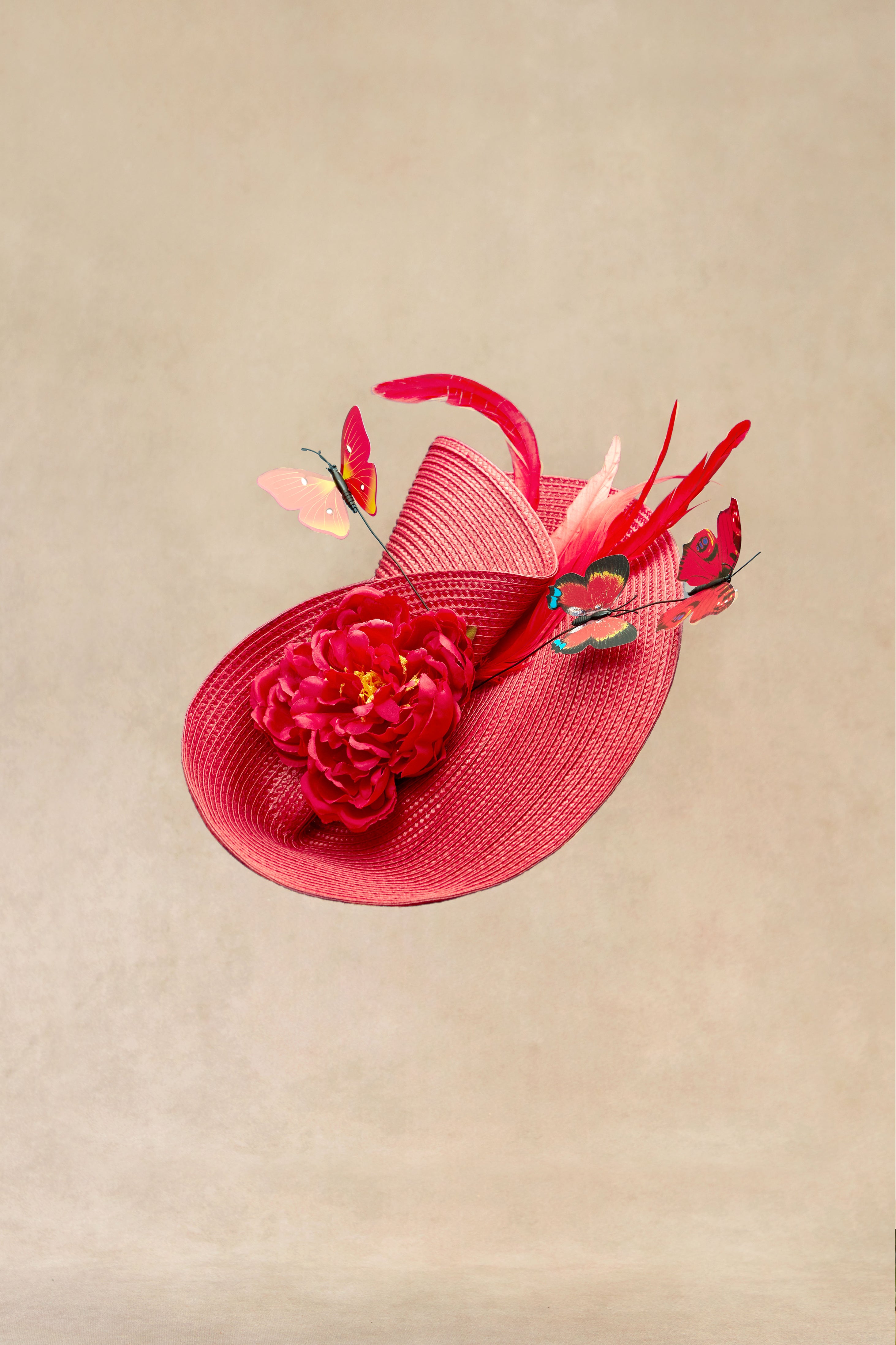 Classic Vintage Wide Brim Fascinator | Red | 1