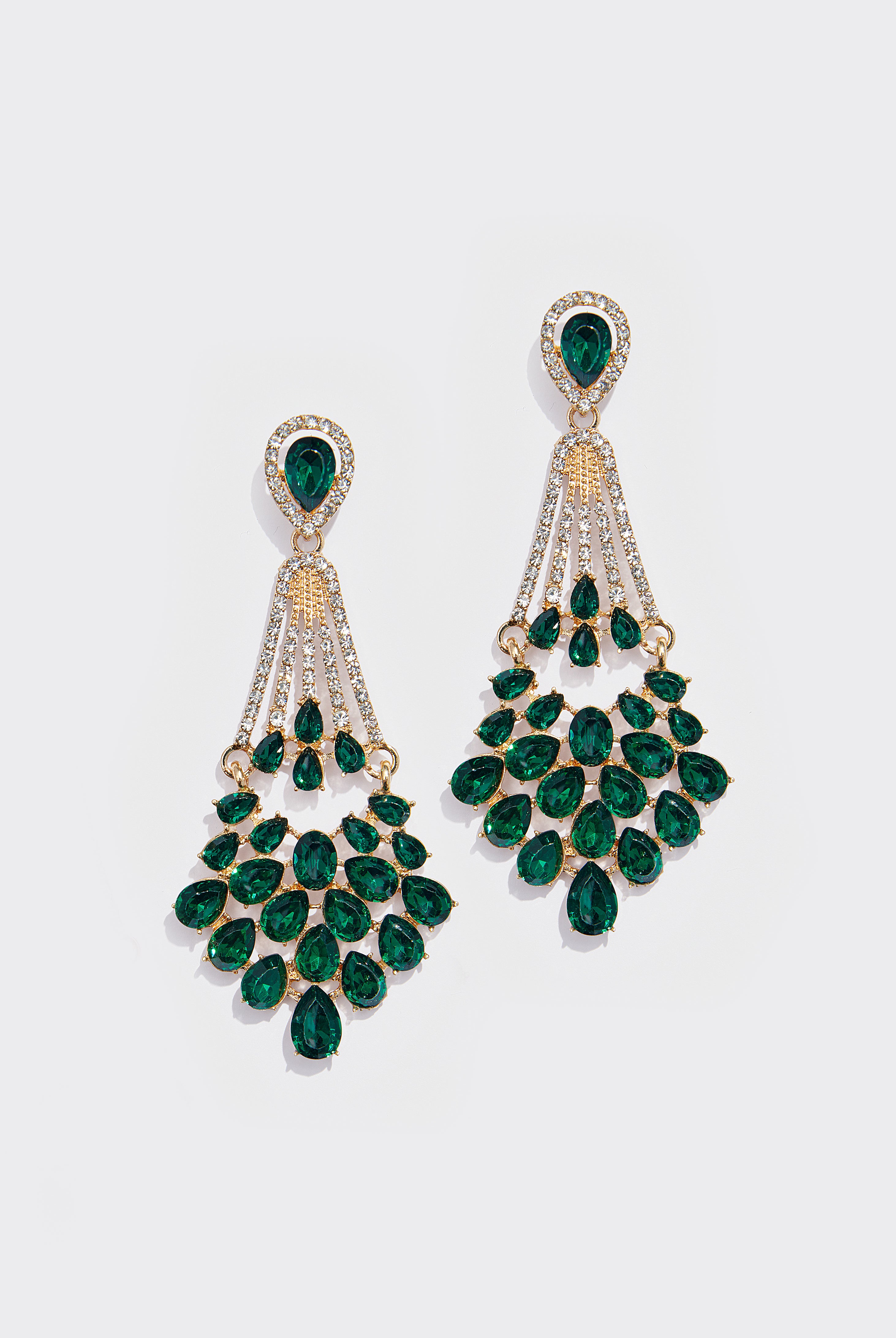 Crystal Rhinestone Chandelier Earrings | Green | 1