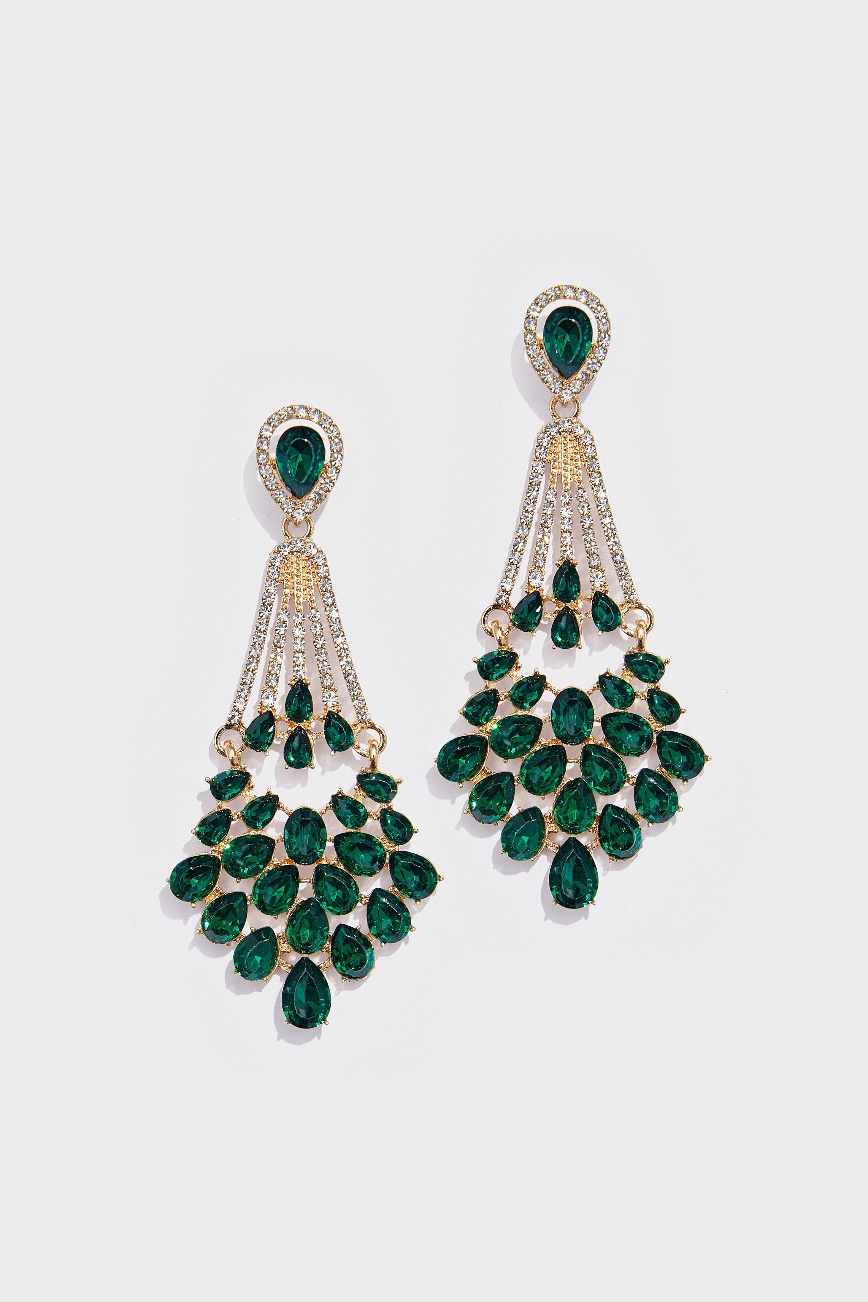 Crystal Rhinestone Chandelier Earrings | Green | 1
