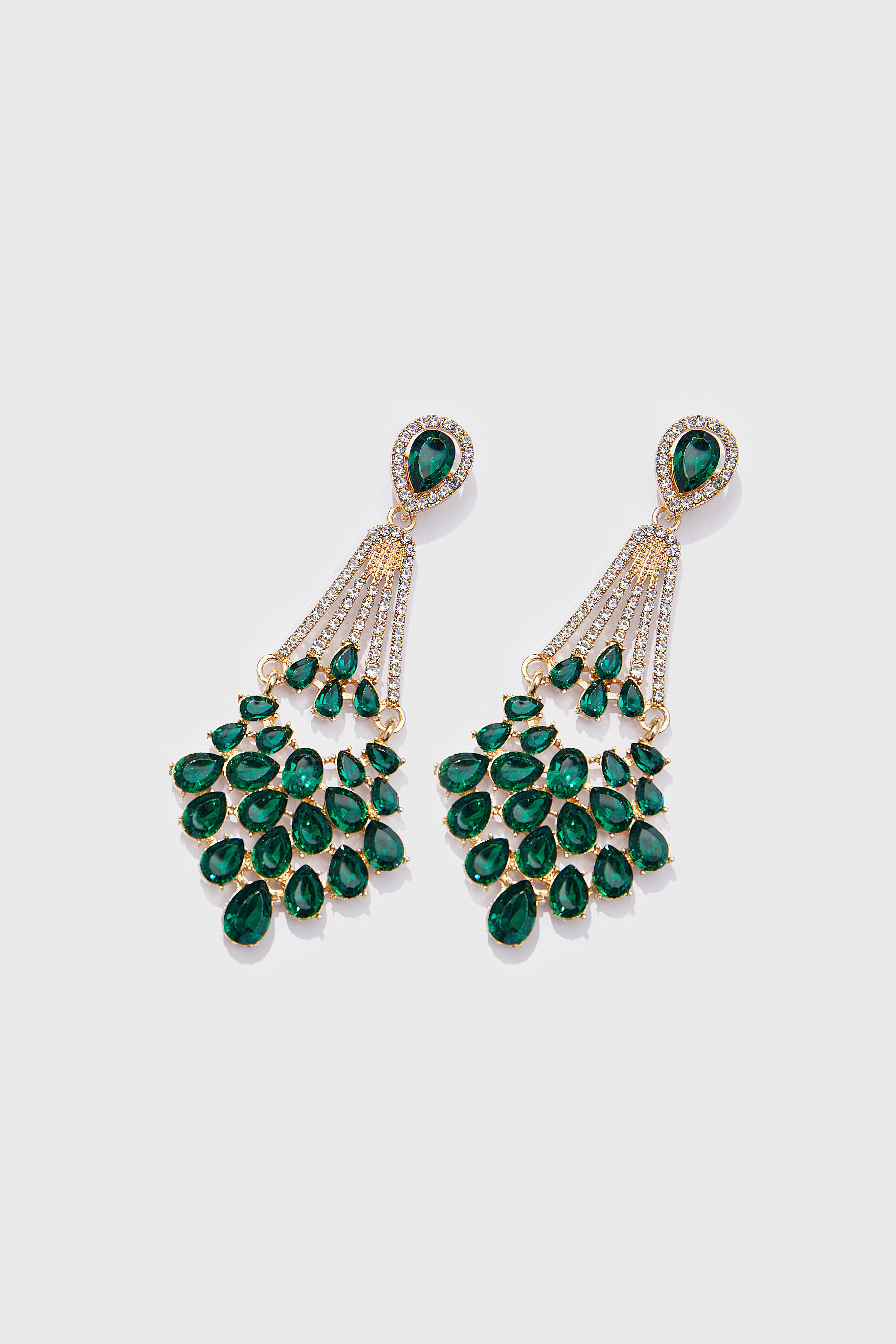 Crystal Rhinestone Chandelier Earrings | Green | 3