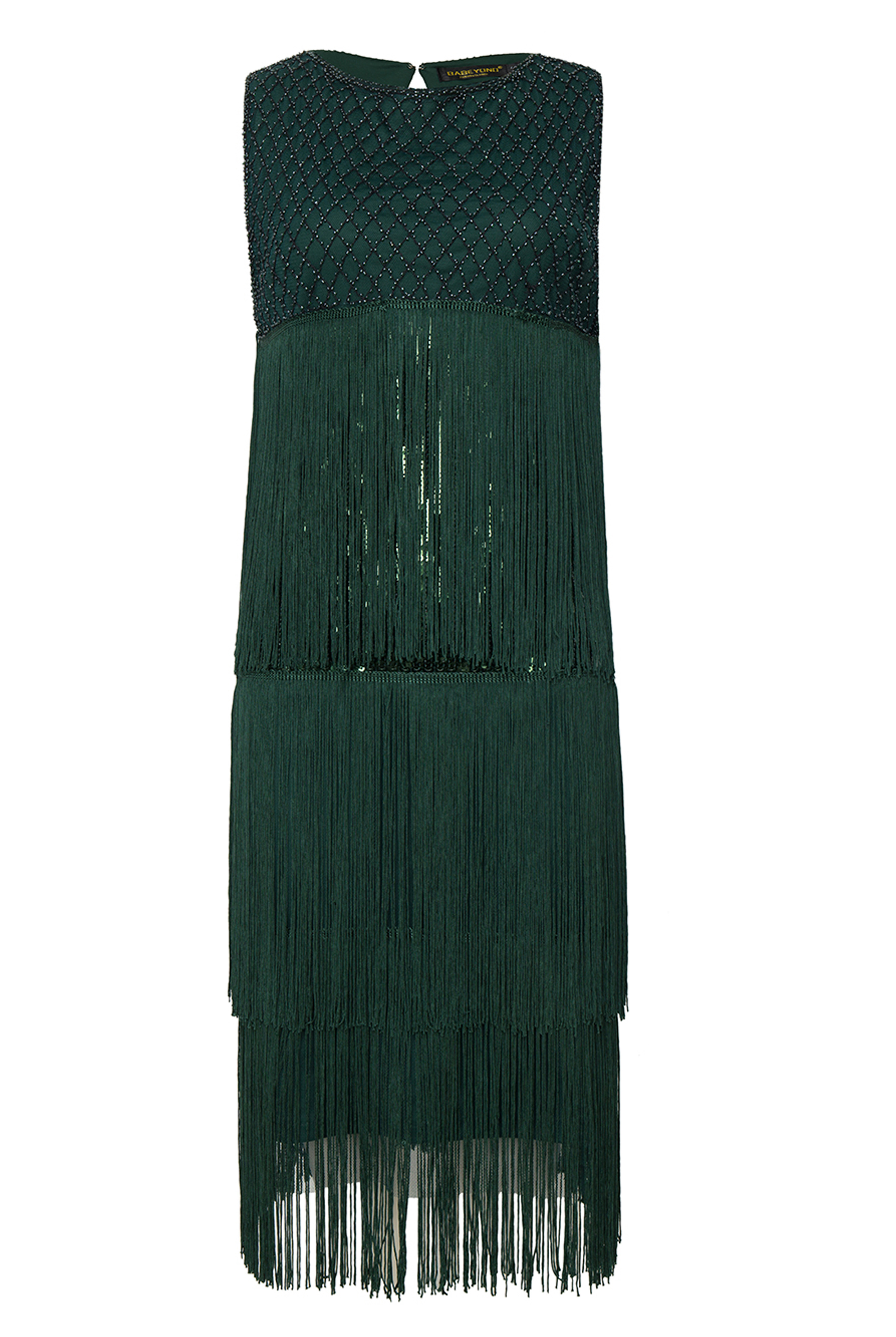 Tiered Tassel Flapper Gatsby Dress | Dark Green | 3