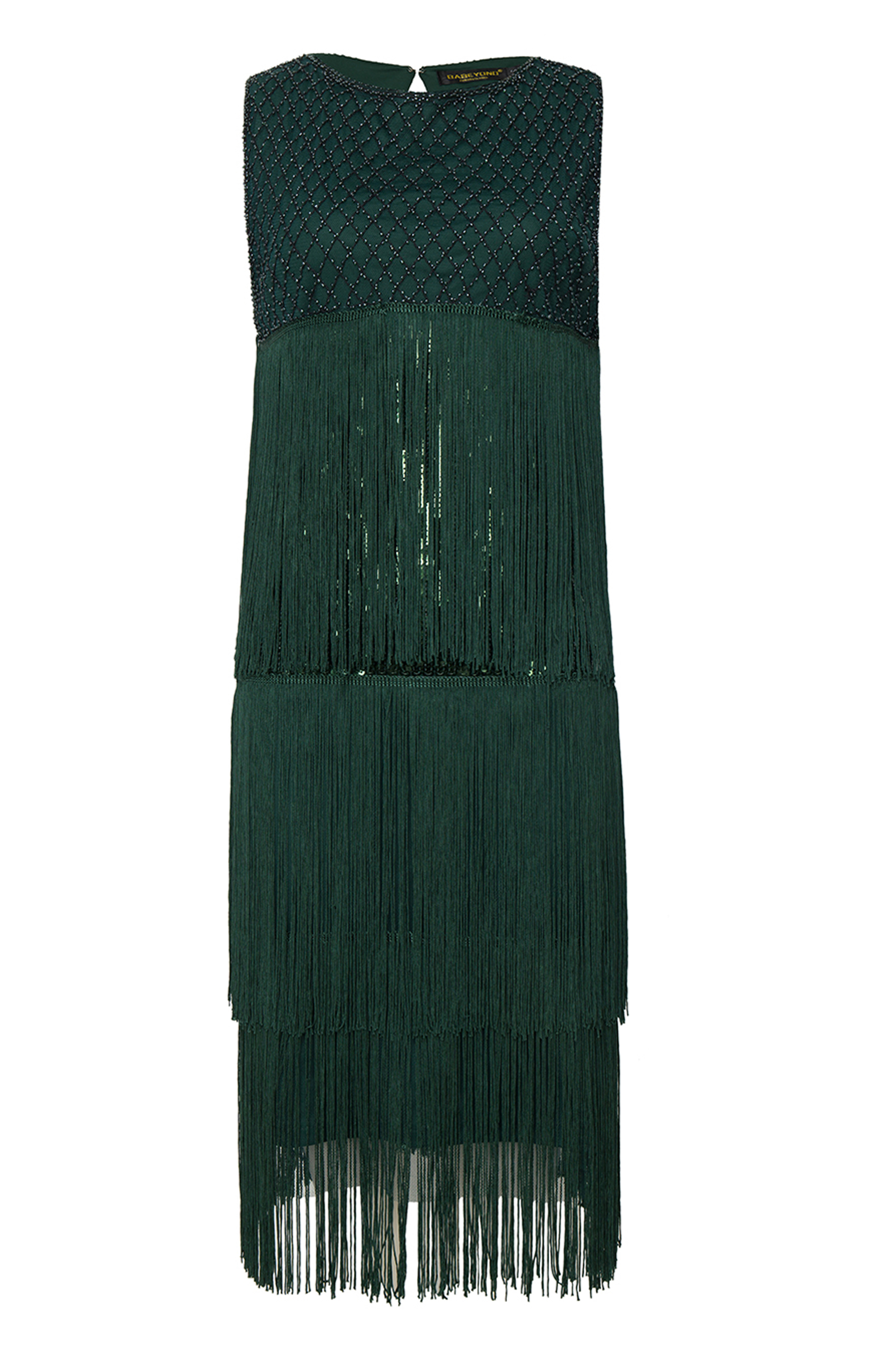 Tiered Tassel Flapper Gatsby Dress | Dark Green | 3