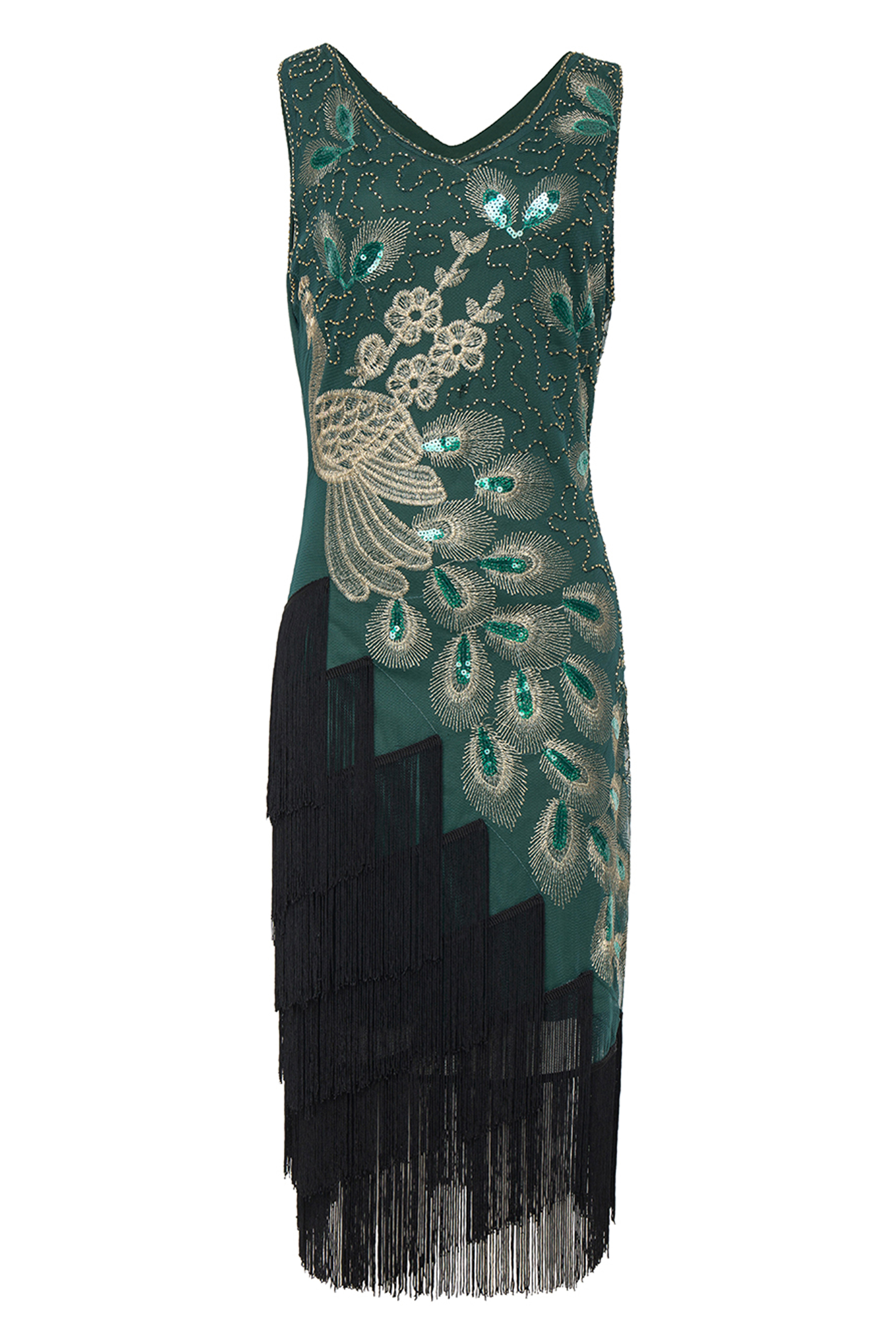 Irregular Tassel Hem Peacock Dress | Forest Green | 3